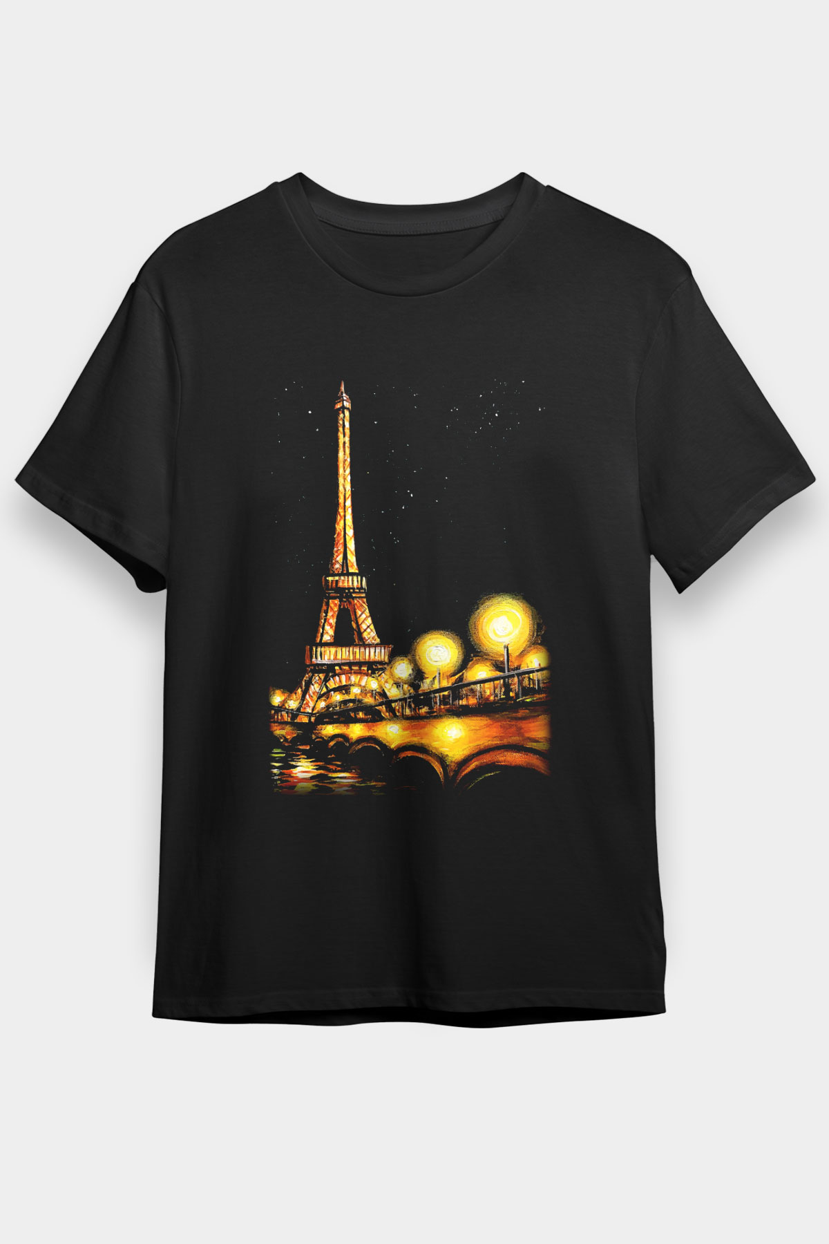 Eyfel Kulesi Siyah Unisex Tişört T-Shirt - TişörtFabrikası