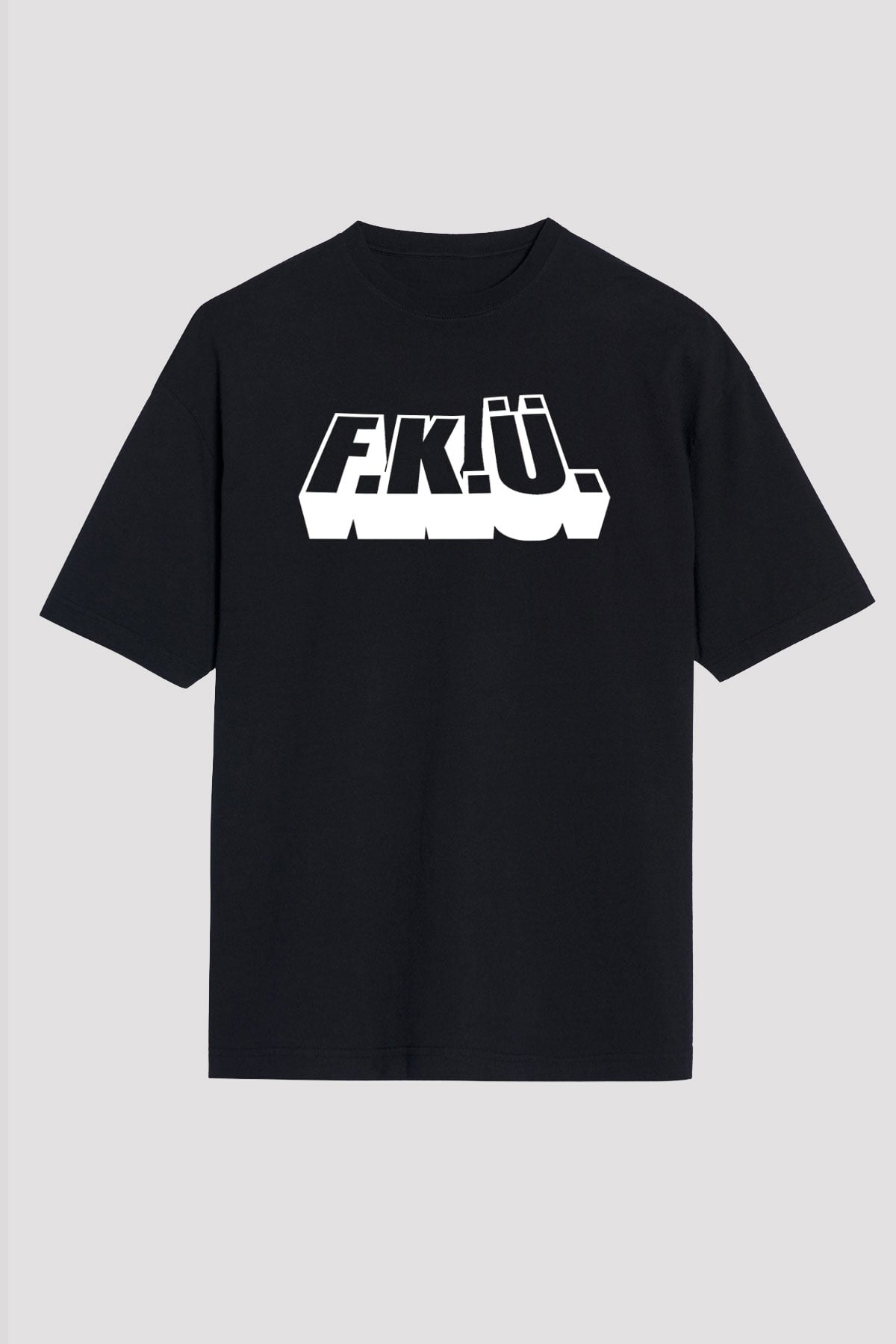 F.K.Ü Baskılı Unisex Siyah Oversize Tişört - Tshirt