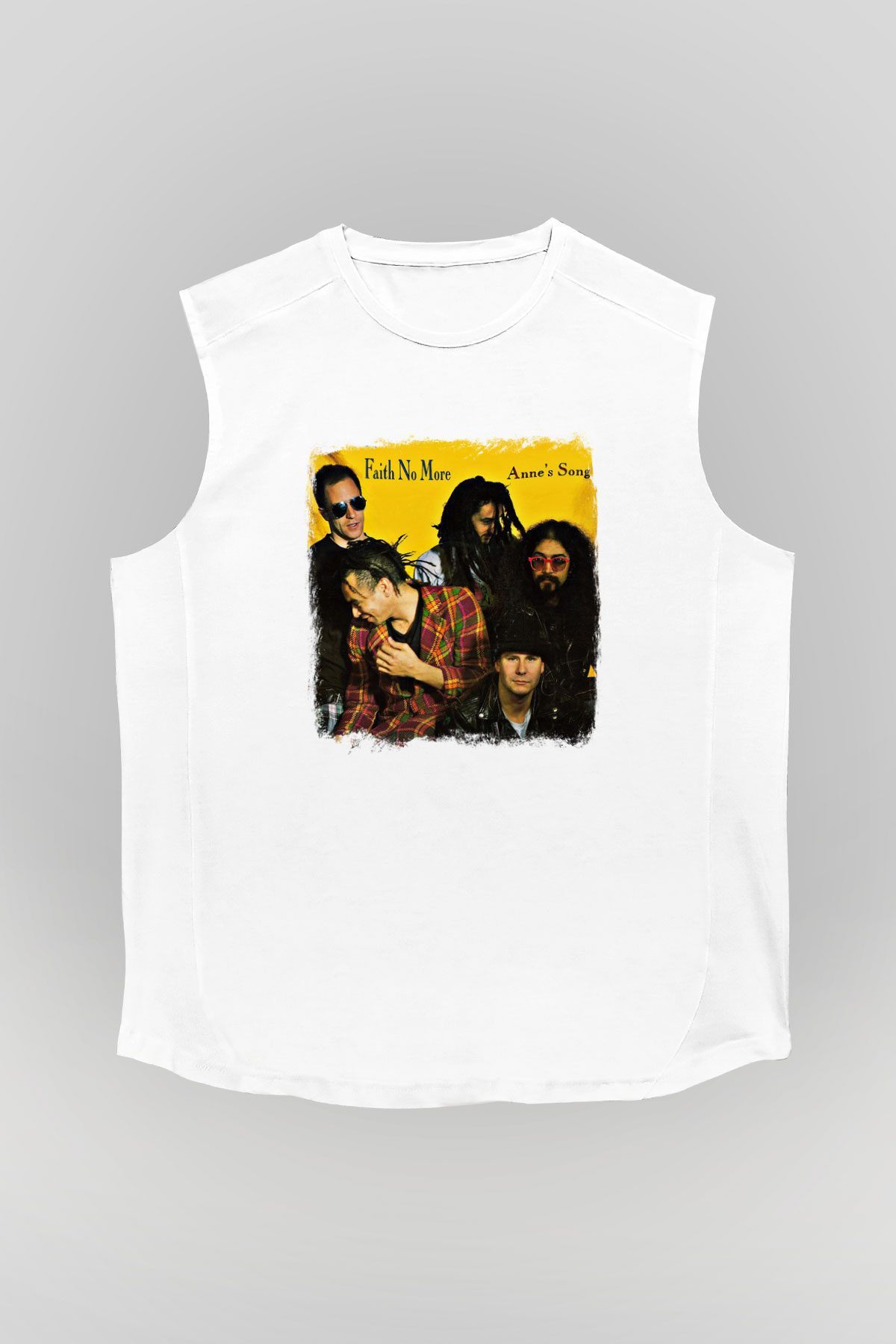 Faith No More Baskılı Unisex Beyaz Kolsuz Tişört