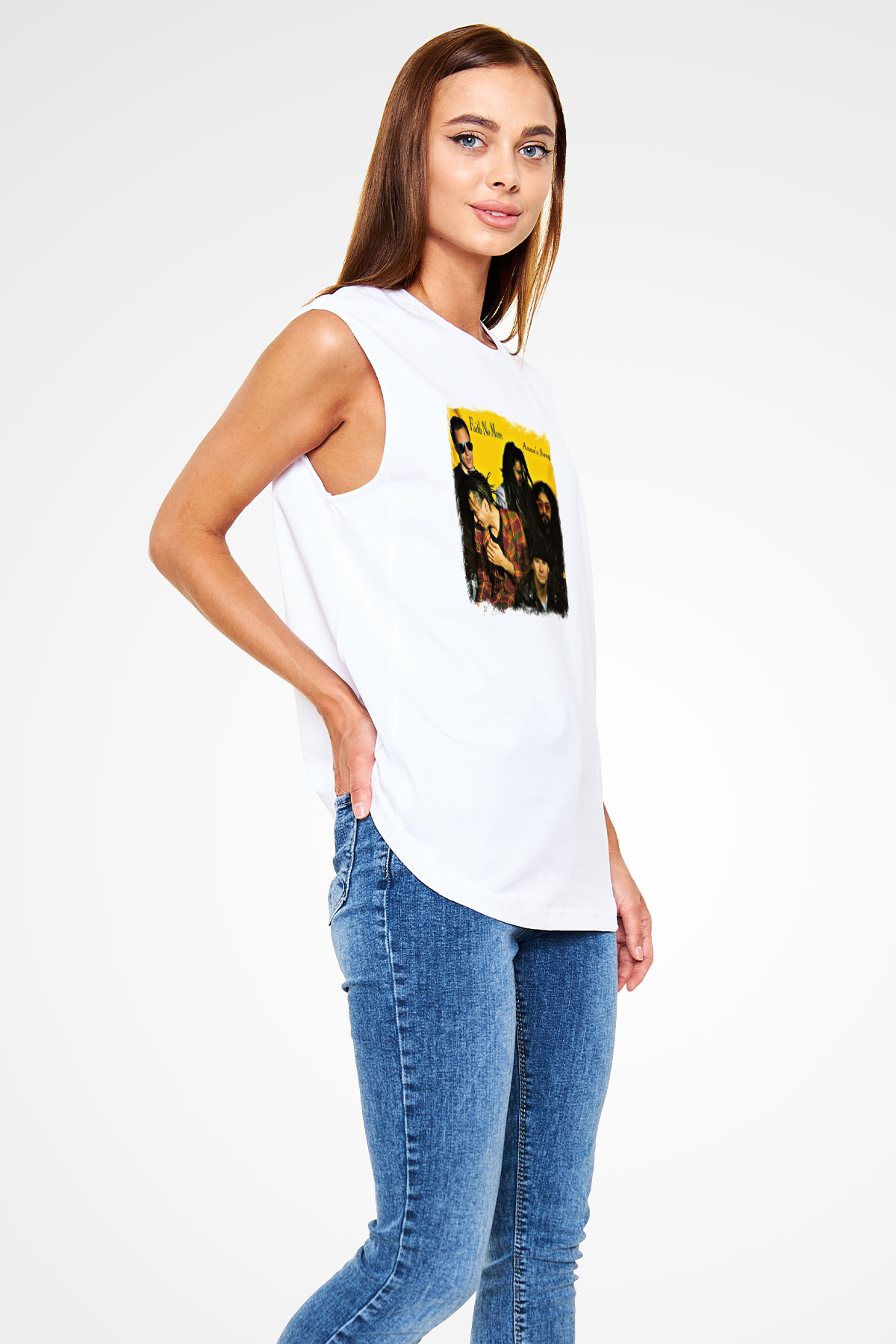 Faith No More Baskılı Unisex Beyaz Kolsuz Tişört