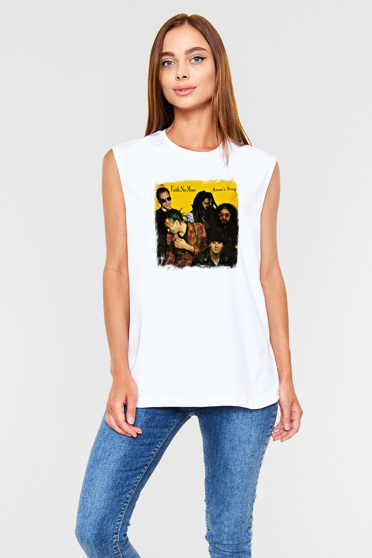 Faith No More Baskılı Unisex Beyaz Kolsuz Tişört