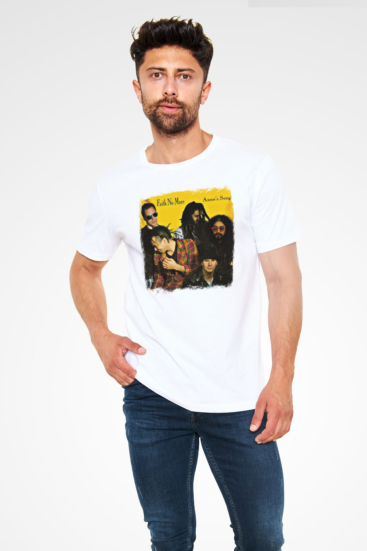 Faith No More Baskılı Unisex Beyaz Tişört