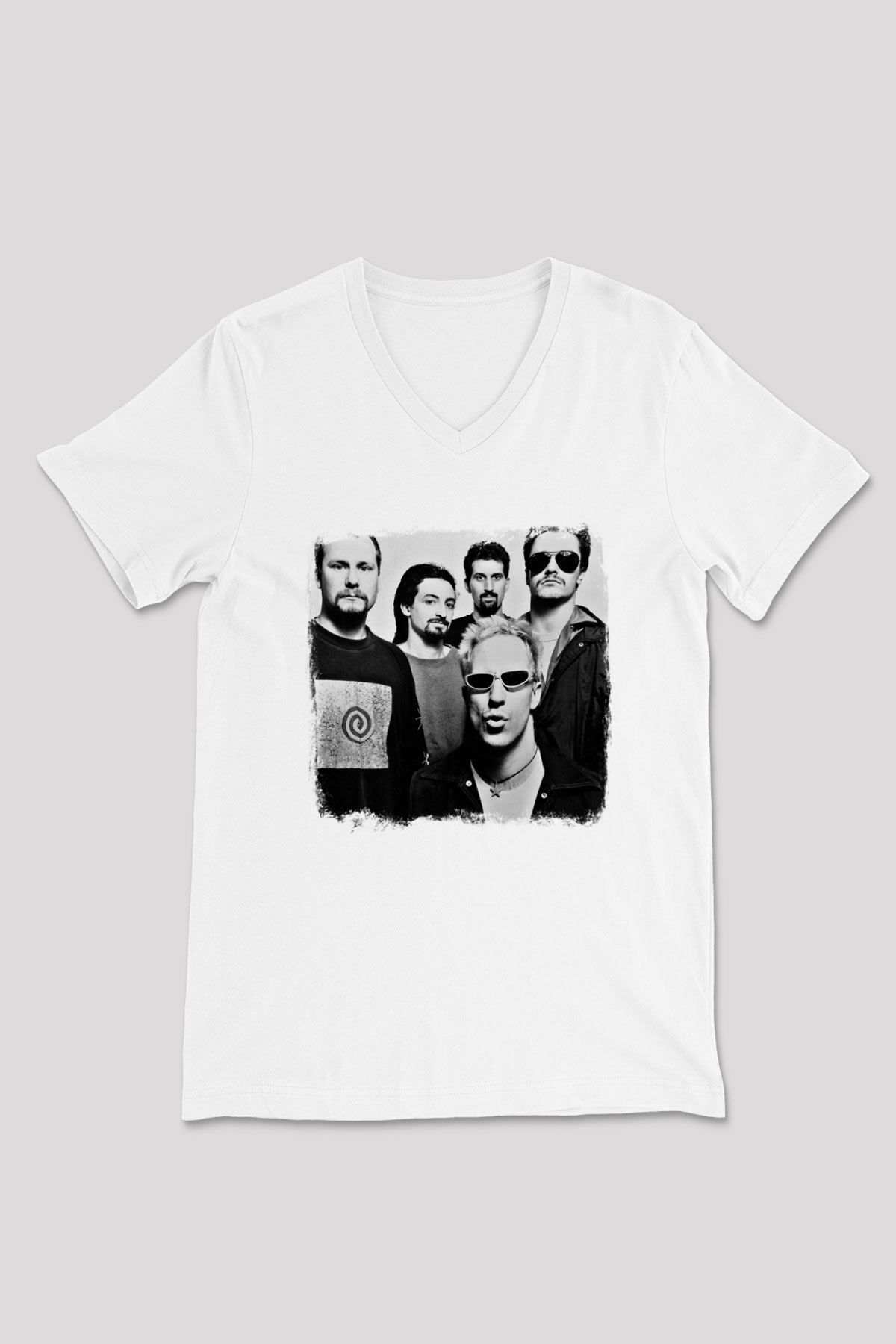 Faith No More Baskılı Unisex Beyaz V Yaka Tişört