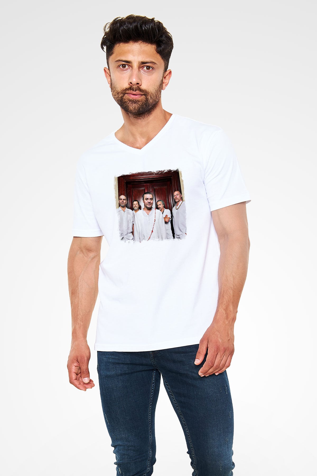 Faith No More Baskılı Unisex Beyaz V Yaka Tişört