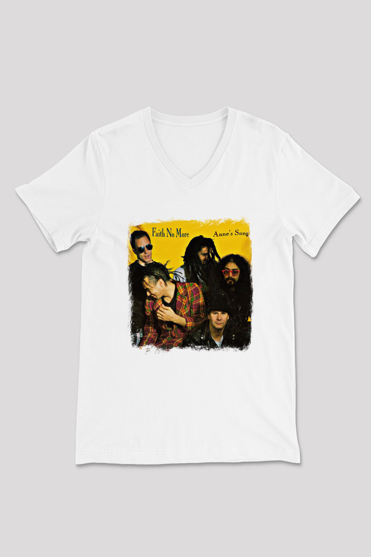 Faith No More Baskılı Unisex Beyaz V Yaka Tişört