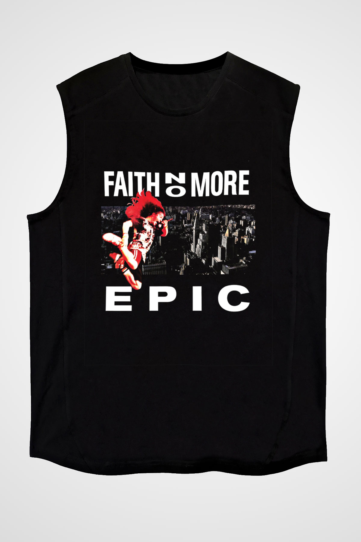 Faith No More Baskılı Unisex Siyah Kolsuz Tişört