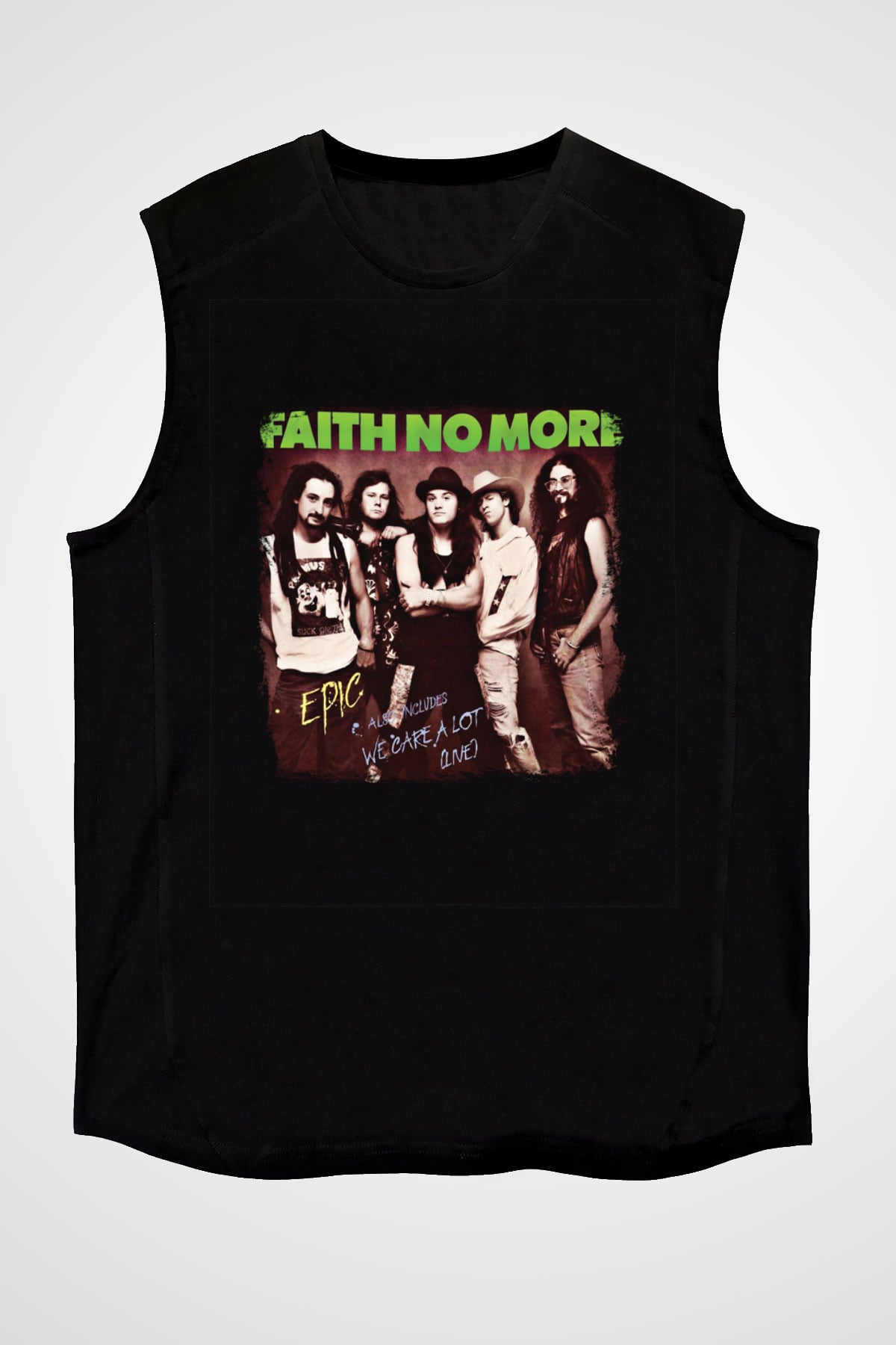 Faith No More Baskılı Unisex Siyah Kolsuz Tişört