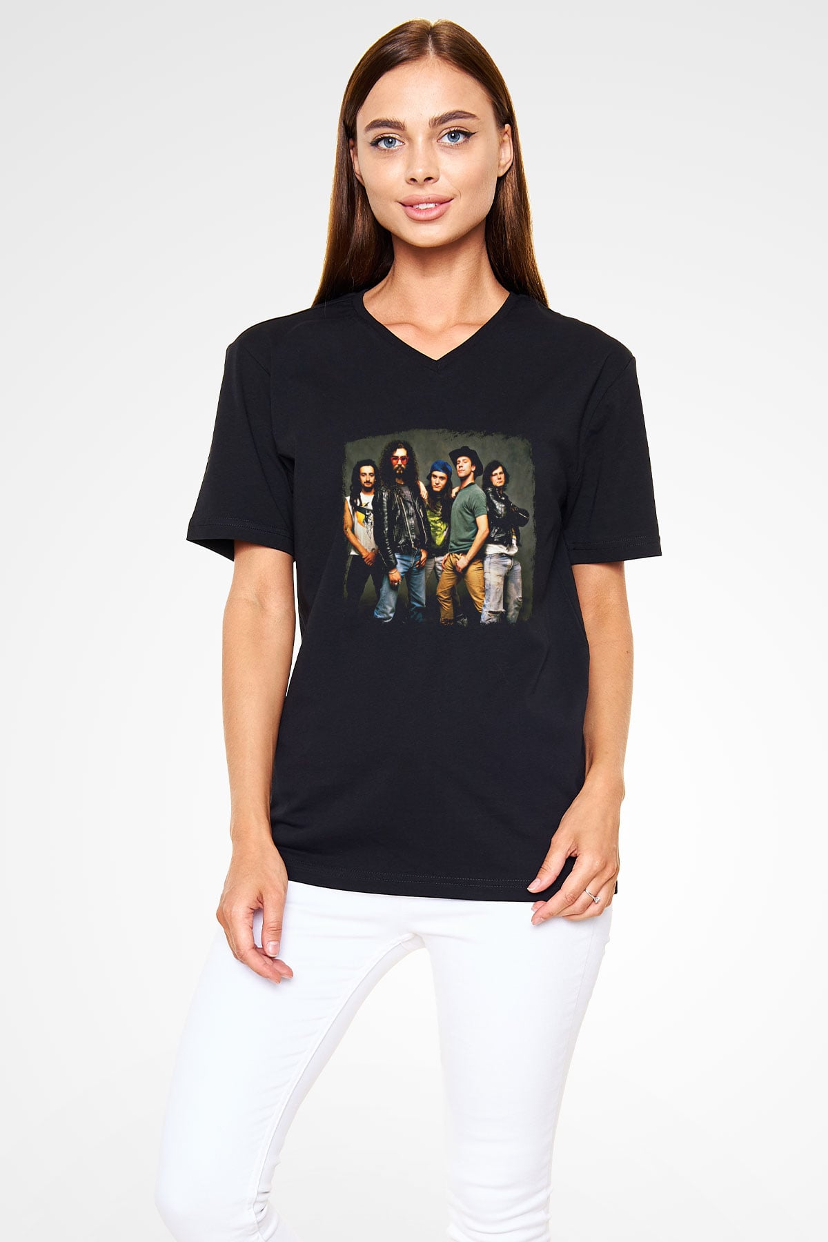 Faith No More Baskılı Unisex Siyah V Yaka Tişört
