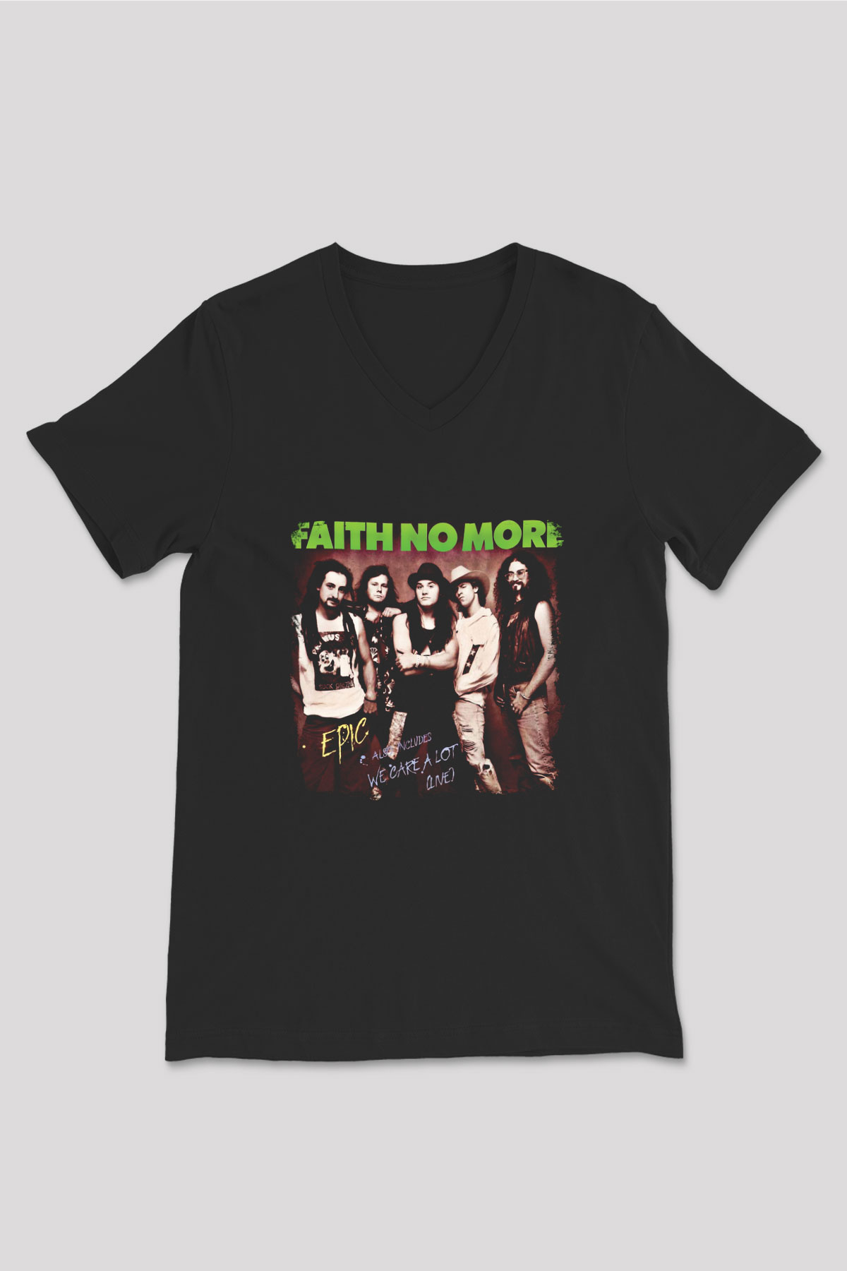 Faith No More Baskılı Unisex Siyah V Yaka Tişört