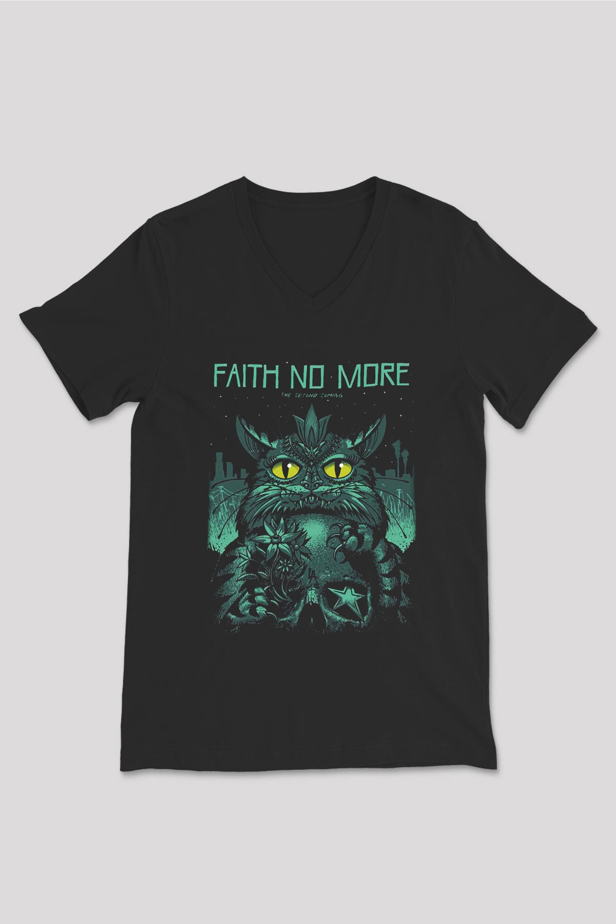 Faith No More Siyah Unisex V Yaka Tişört T-Shirt