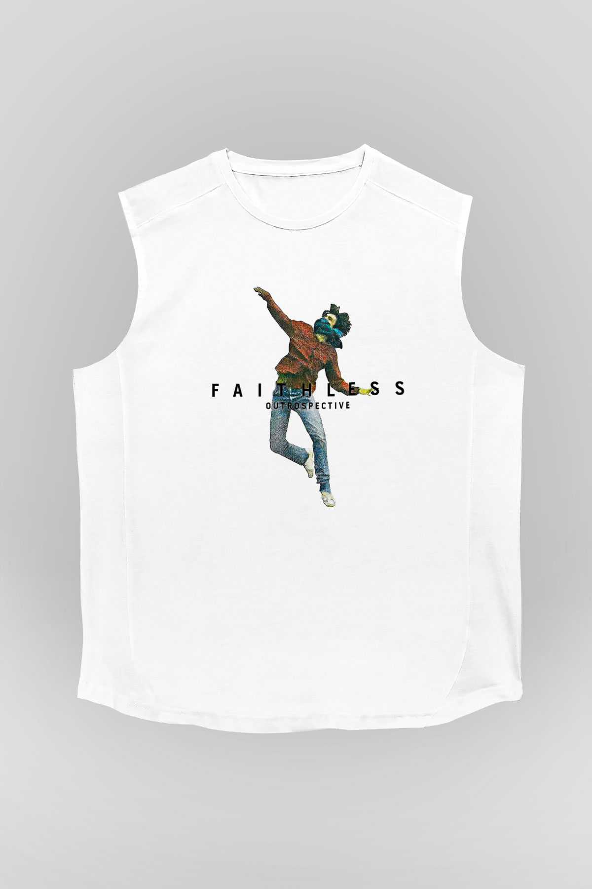 Faithless Baskılı Beyaz Unisex Kolsuz Tişört - Tshirt
