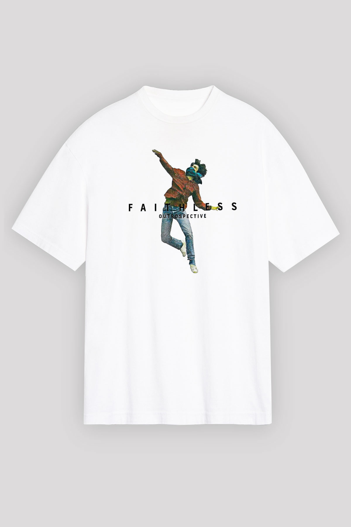 Faithless Baskılı Beyaz Unisex Oversize Tişört - Tshirt