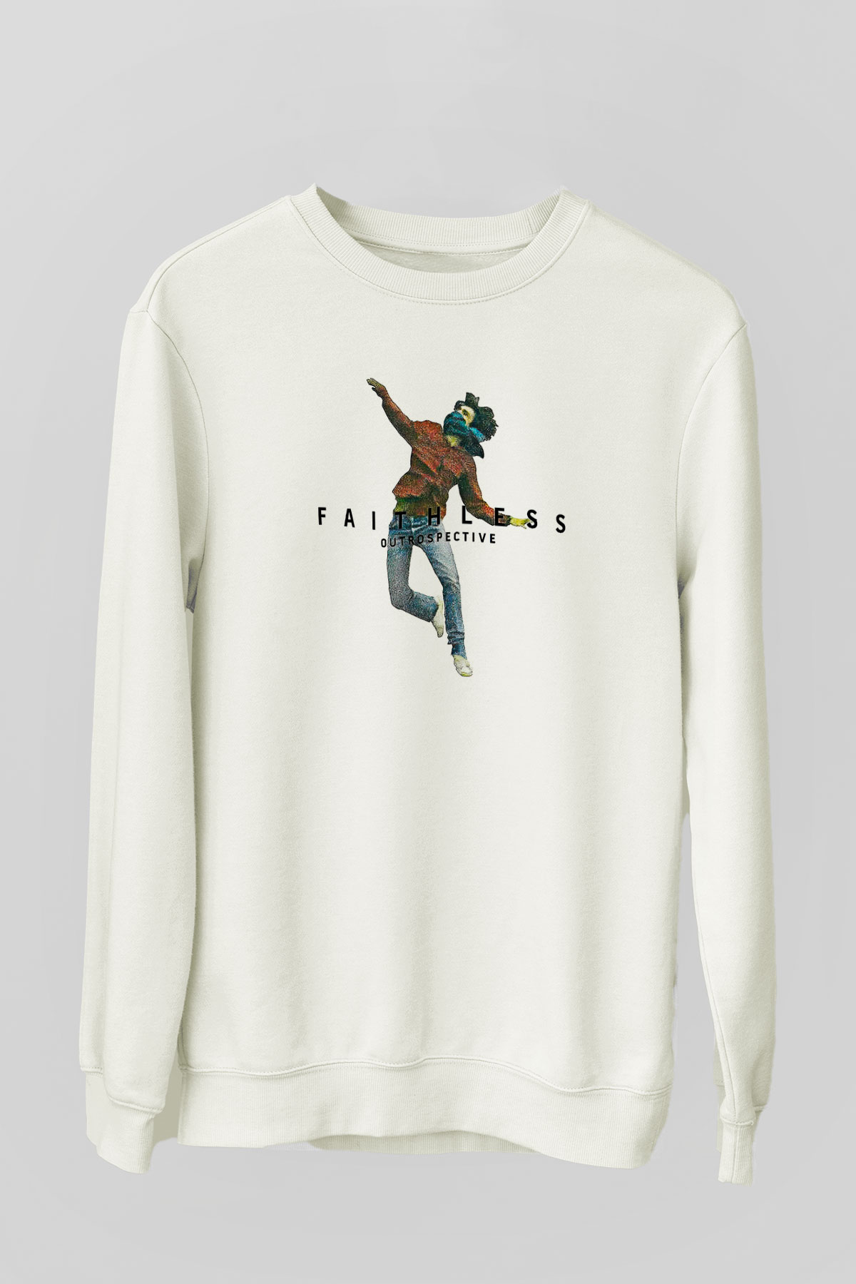 Faithless Baskılı Beyaz Unisex Sweatshirt