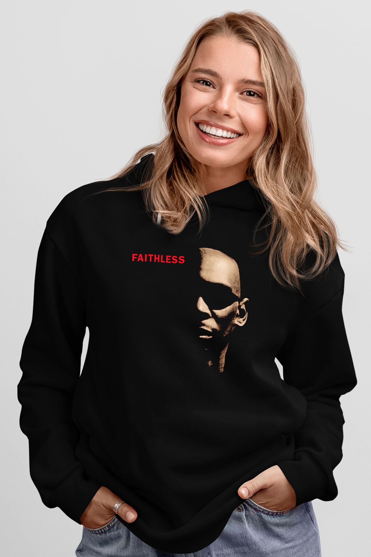 Faithless Baskılı Unisex Siyah Hoodie