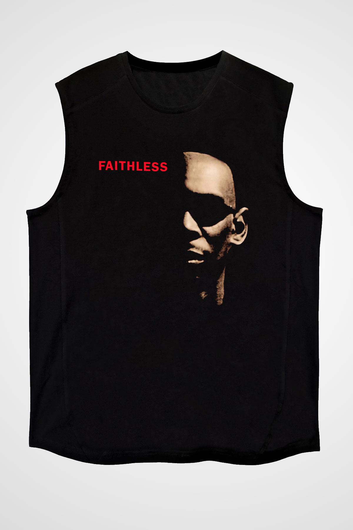 Faithless Baskılı Unisex Siyah Kolsuz Tişört - Tshirt
