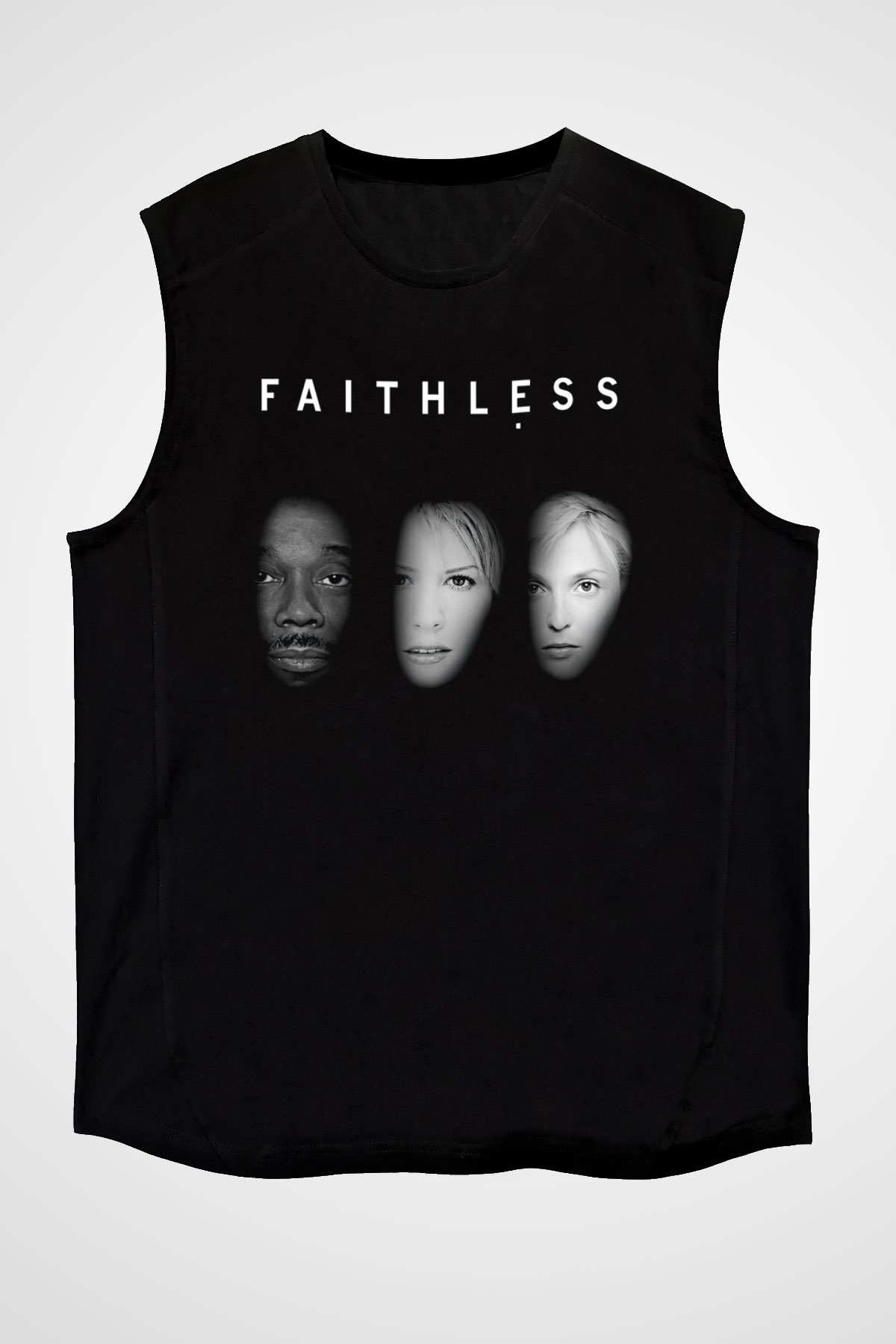 Faithless Baskılı Unisex Siyah Kolsuz Tişört - Tshirt