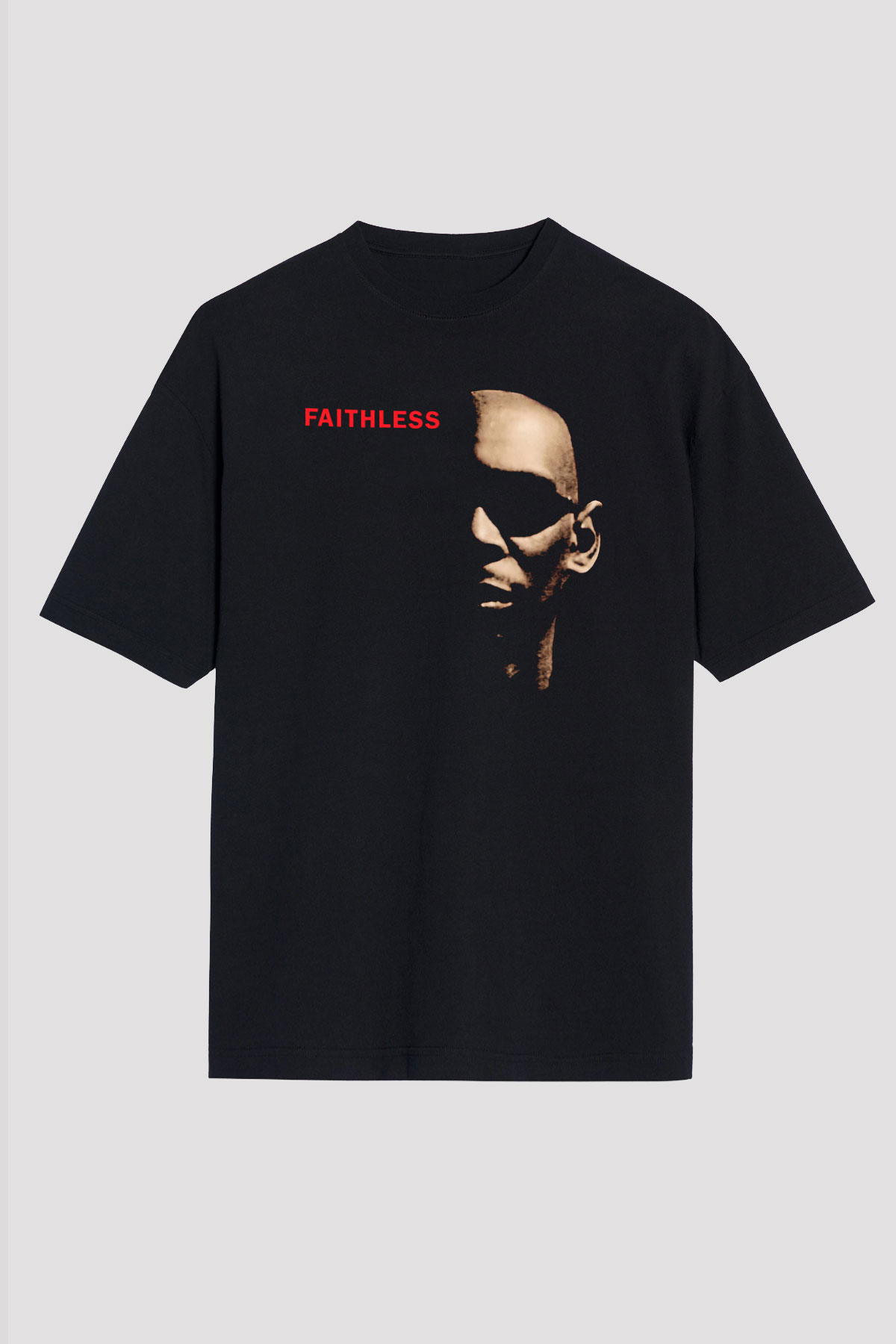 Faithless Baskılı Unisex Siyah Oversize Tişört - Tshirt
