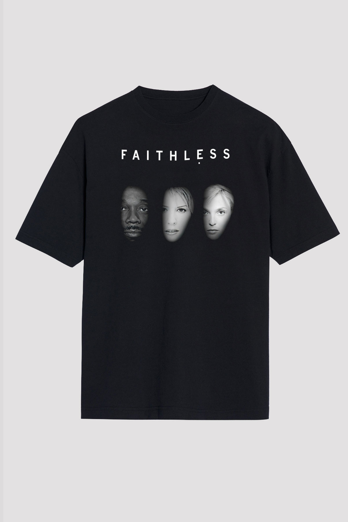 Faithless Baskılı Unisex Siyah Oversize Tişört - Tshirt