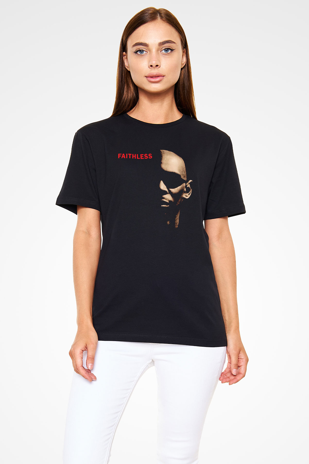 Faithless Baskılı Unisex Siyah Tişört - Tshirt