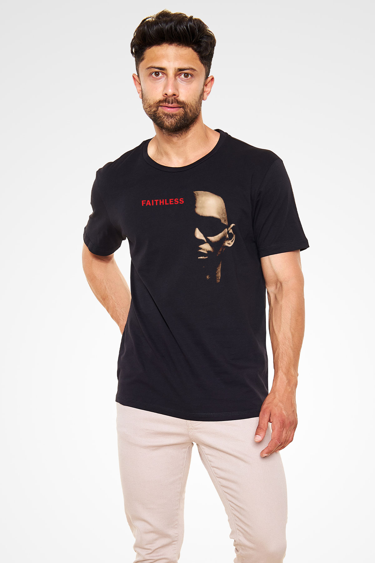Faithless Baskılı Unisex Siyah Tişört - Tshirt