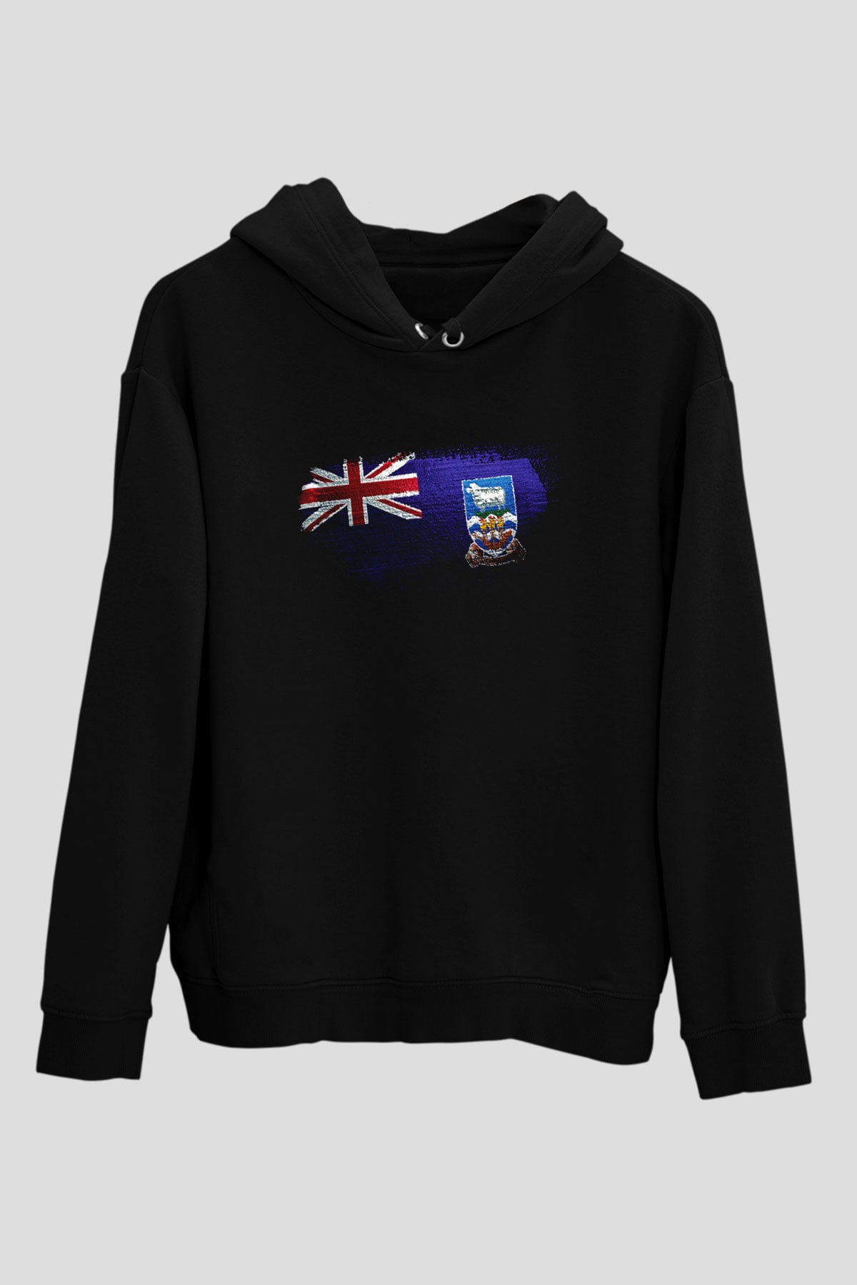 Falkland İslands Bayrağı Baskılı Unisex Siyah Hoodie