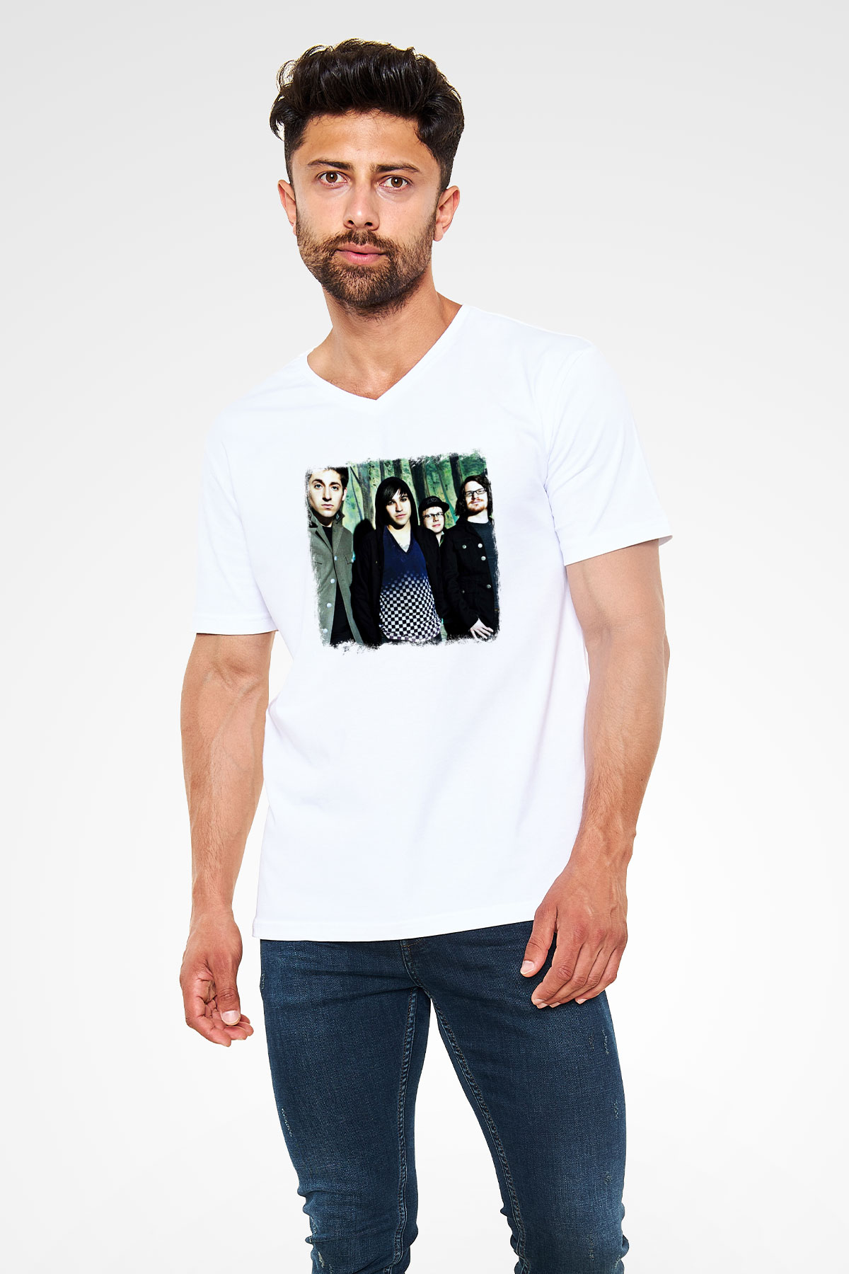 Fall Out Boy Baskılı Unisex Beyaz V Yaka Tişört