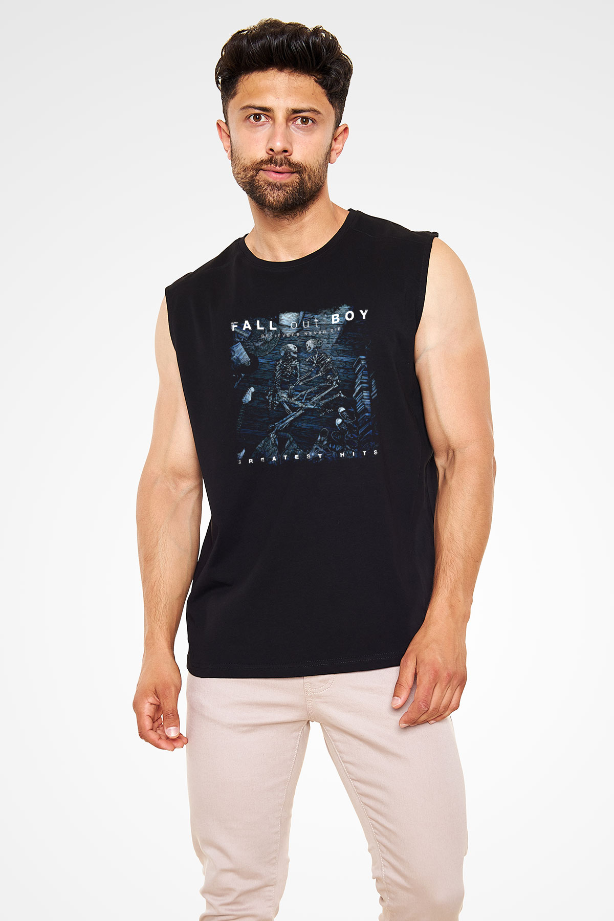 Fall Out Boy Baskılı Unisex Siyah Kolsuz Tişört
