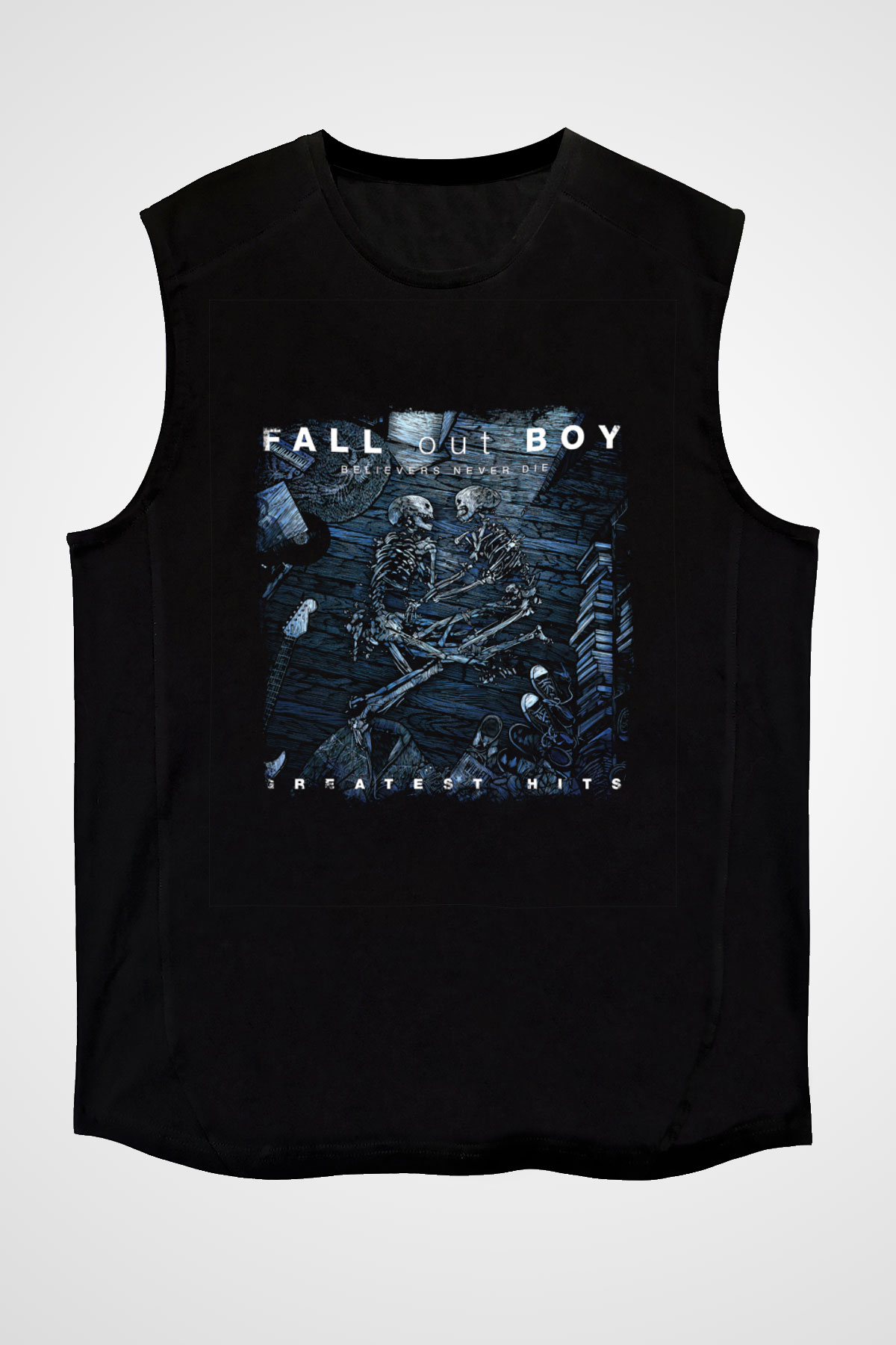 Fall Out Boy Baskılı Unisex Siyah Kolsuz Tişört