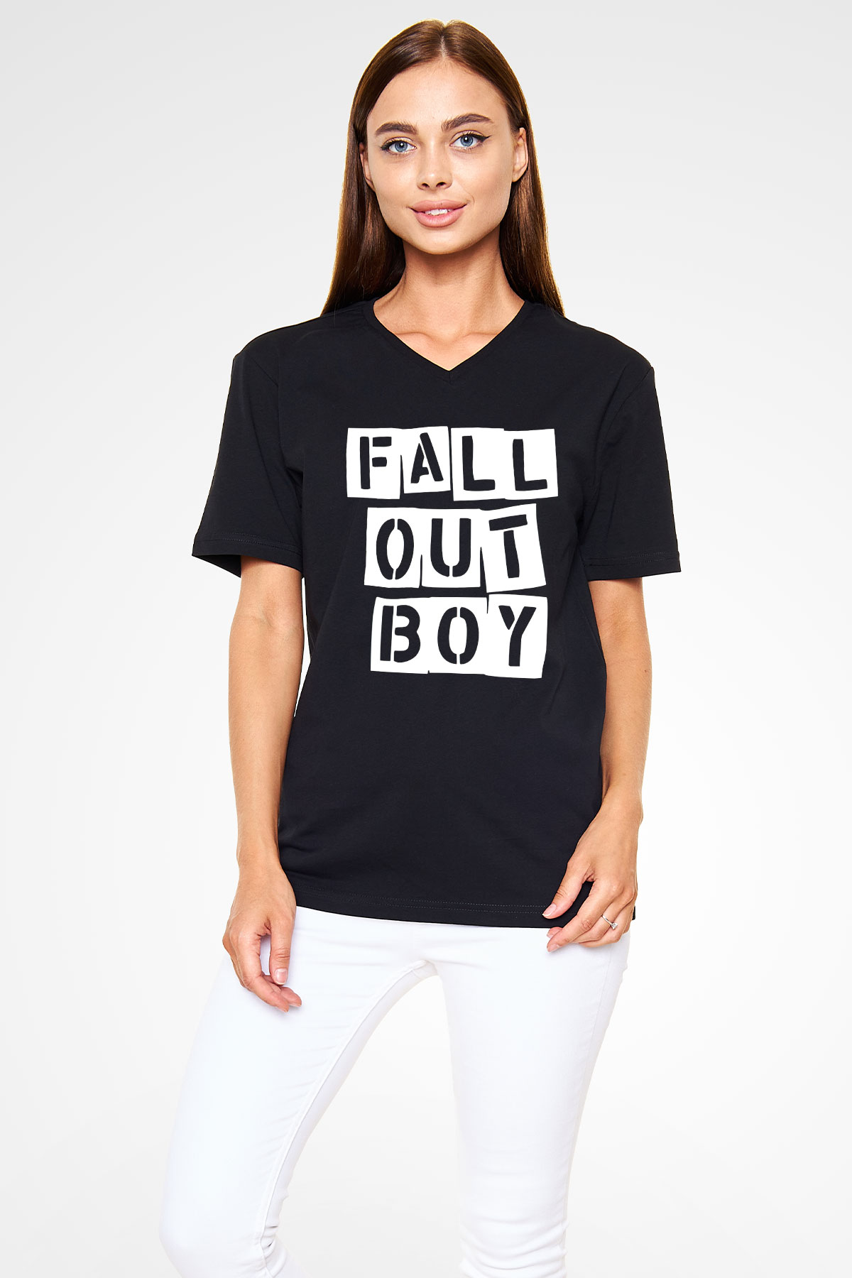 Fall Out Boy Siyah Unisex V Yaka Tişört T-Shirt