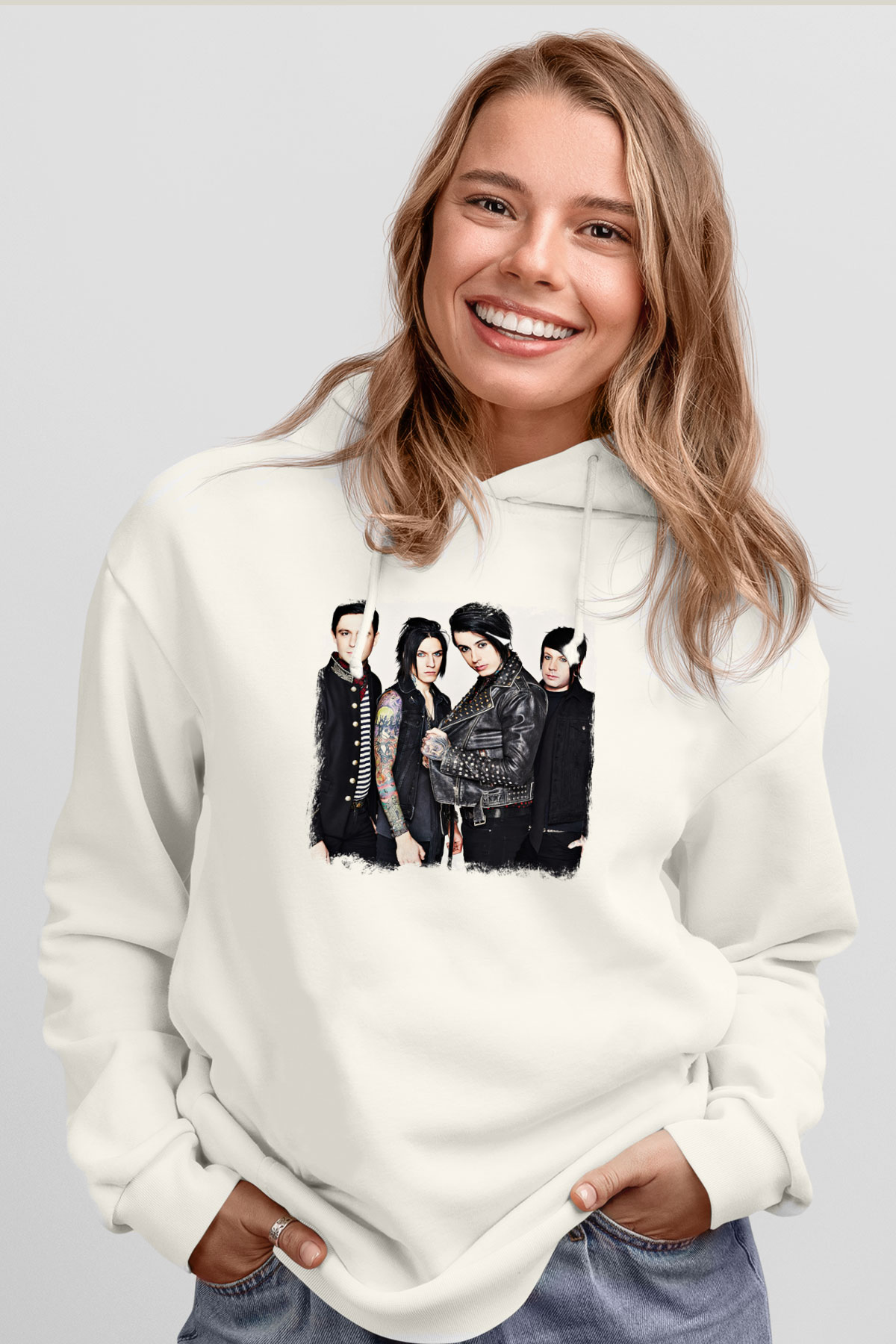 Falling In Reverse Baskılı Unisex Beyaz Hoodie