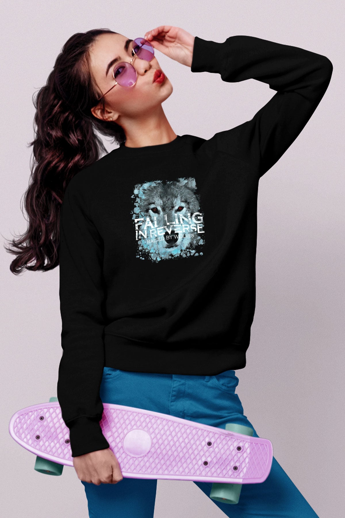 Falling In Reverse Baskılı Unisex Siyah Sweatshirt