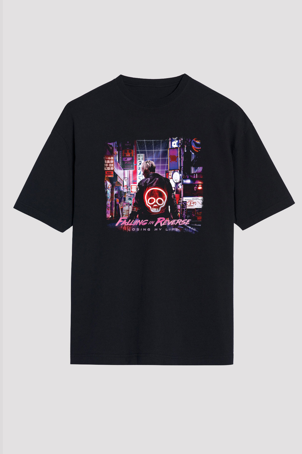 Falling In Reverse Baskılı Unisex Siyah Oversize Tişört