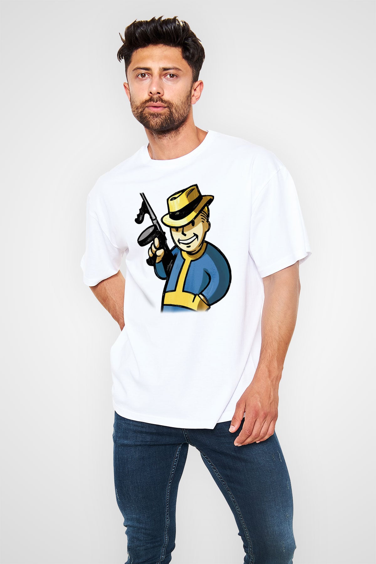 Fallout Beyaz Unisex Oversize Tişört T-Shirt