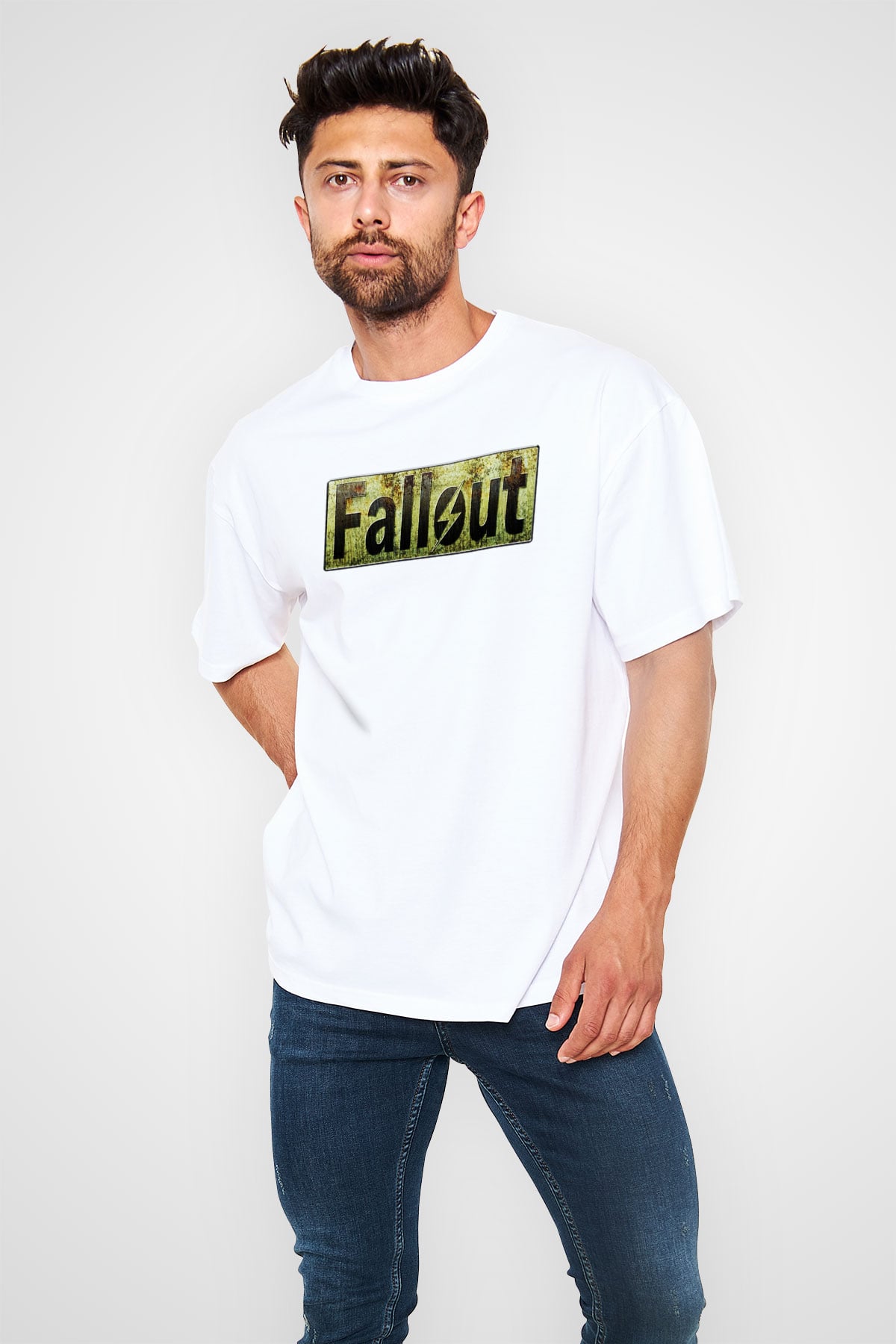 Fallout Beyaz Unisex Oversize Tişört T-Shirt