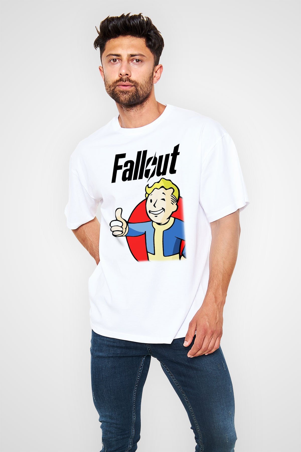 Fallout Beyaz Unisex Oversize Tişört T-Shirt