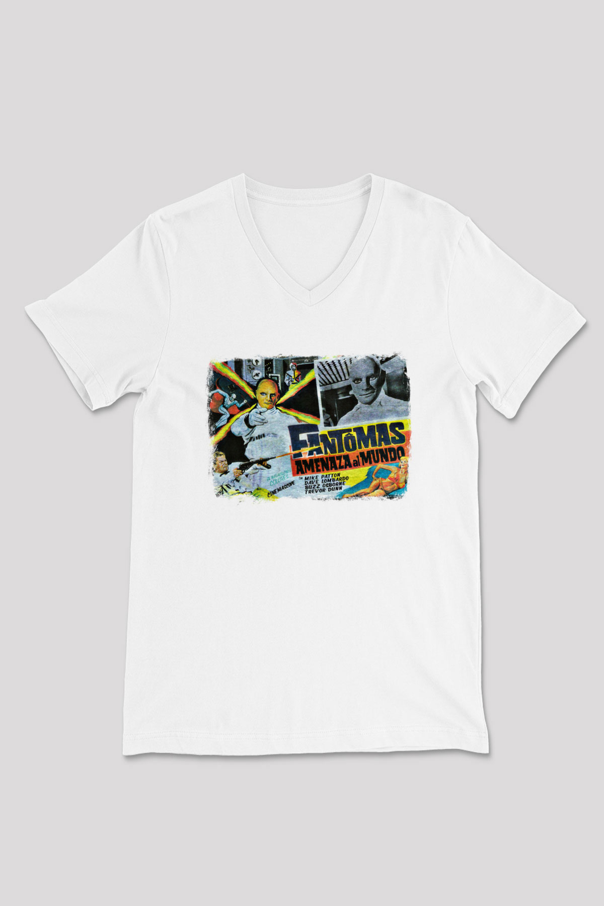 Fantomas Baskılı Unisex Beyaz V Yaka Tişört