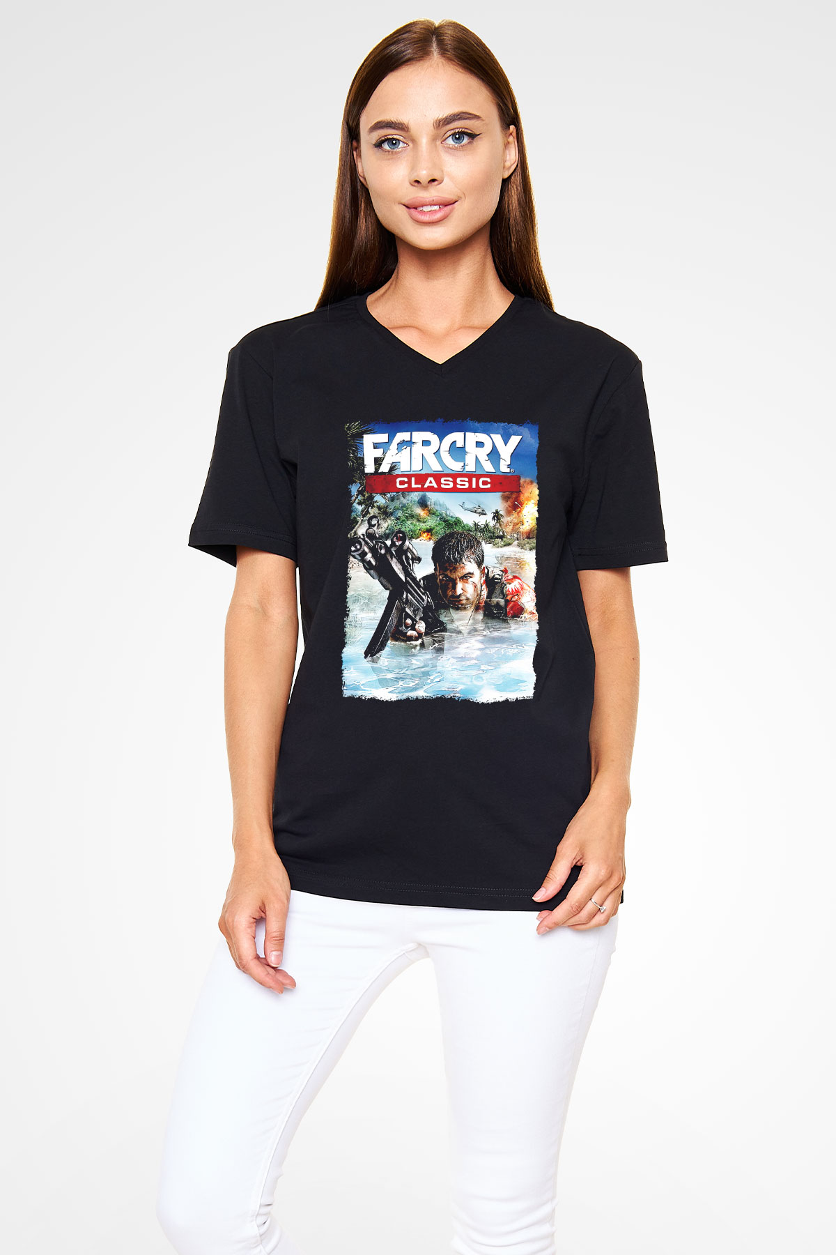 Far Cry Siyah Unisex V Yaka Tişört