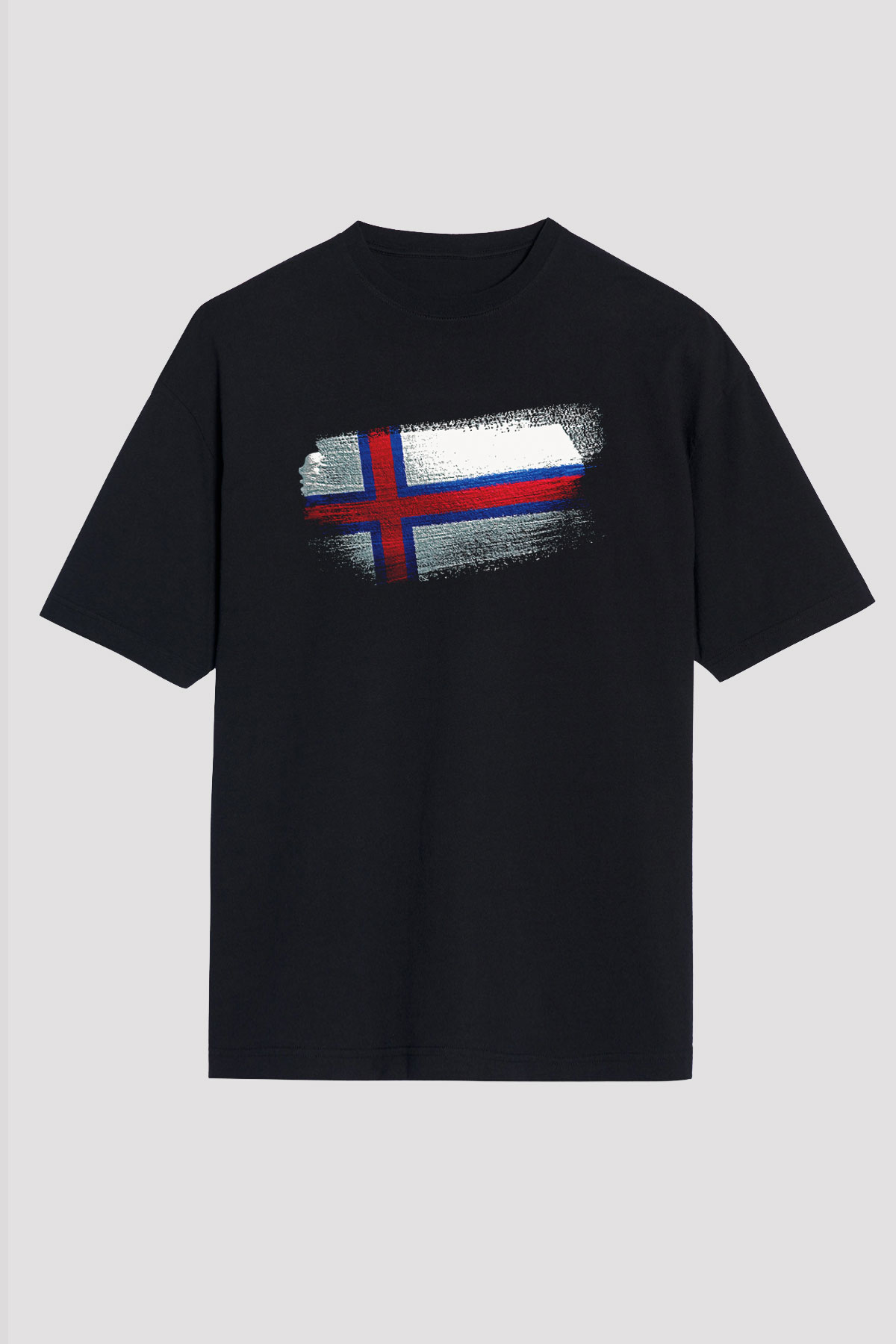 Faroe Adaları - Faroe İslands Bayrağı Baskılı Unisex Siyah Oversize Tişört