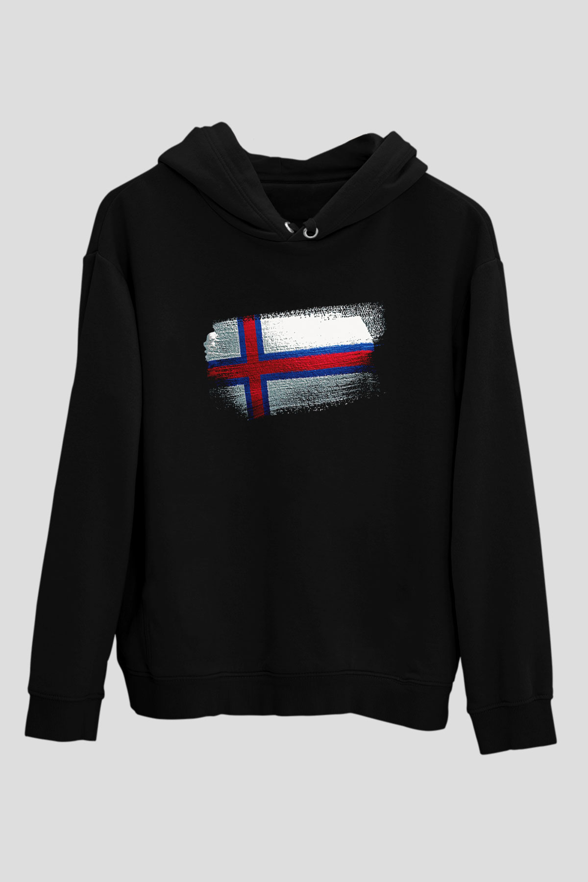 Faroe Adaları - Faroe İslands Bayrağı Baskılı Unisex Siyah Hoodie