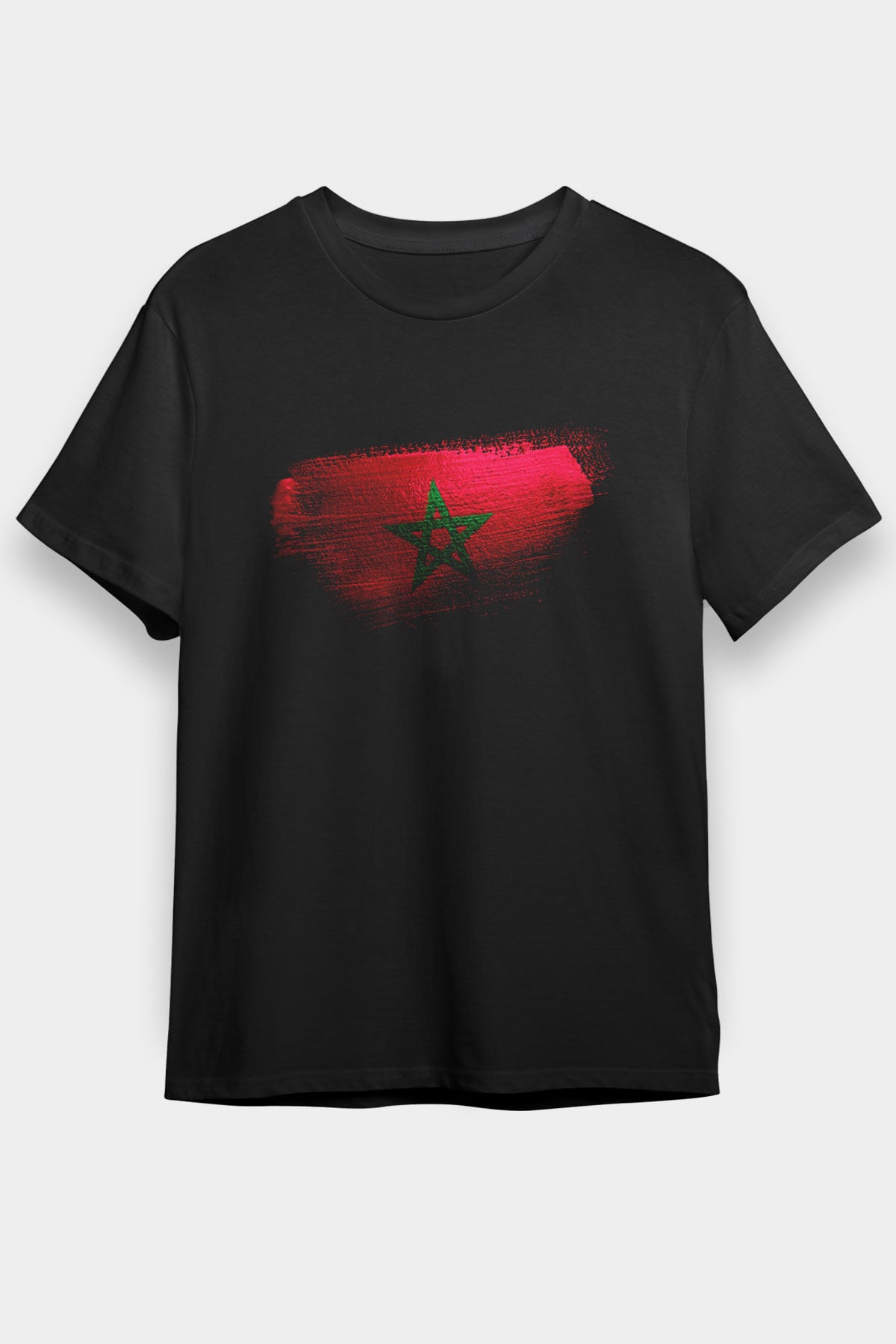 Fas - Morocco Bayrağı Baskılı Unisex Siyah Tişört