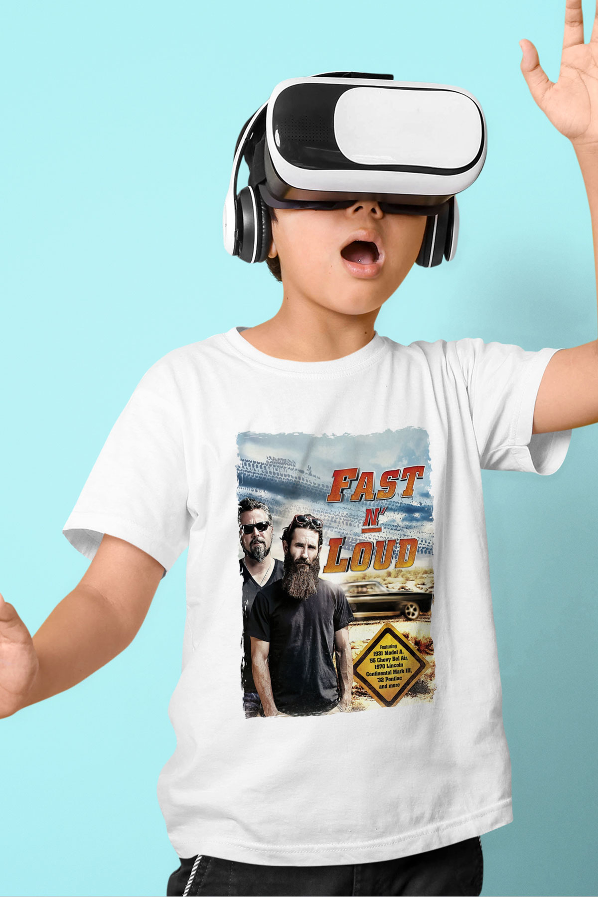 Fast N Loud Beyaz Unisex Çocuk Tişört