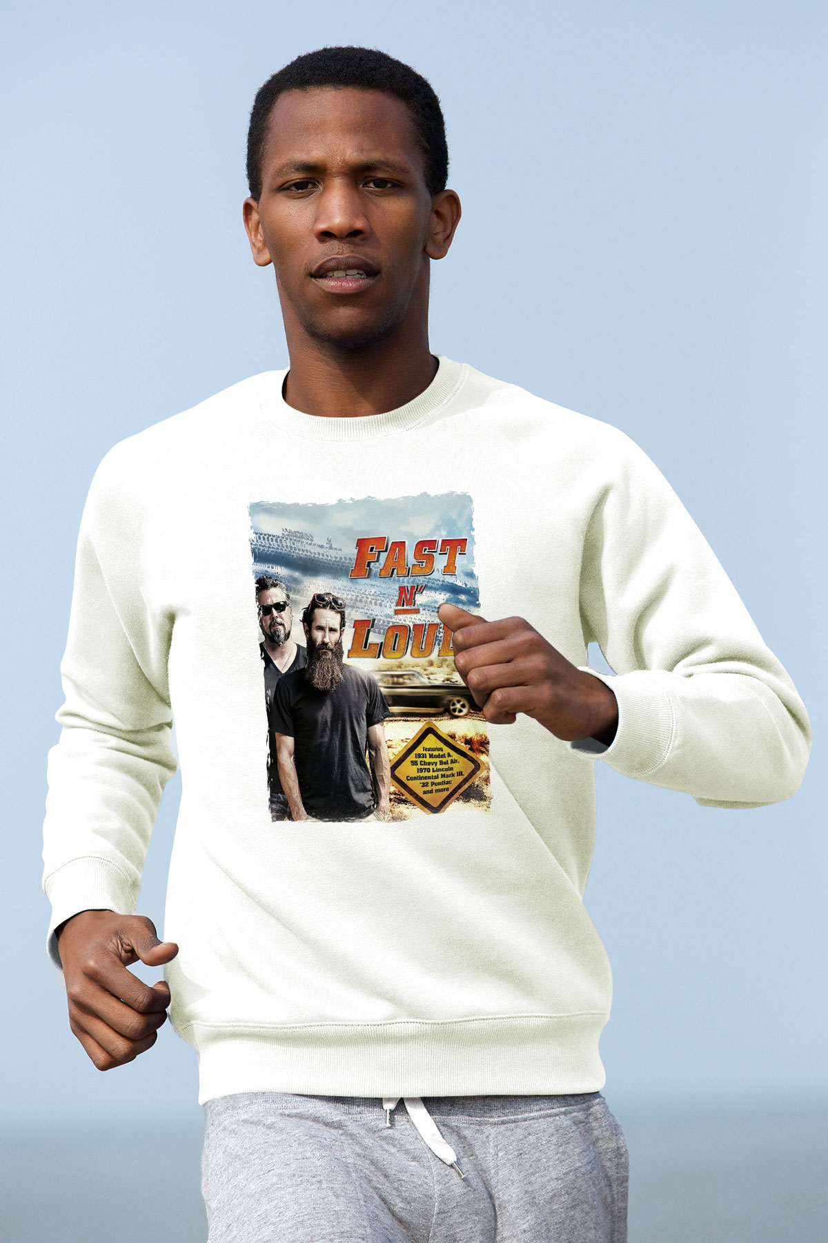 Fast N Loud Beyaz Unisex Sweatshirt