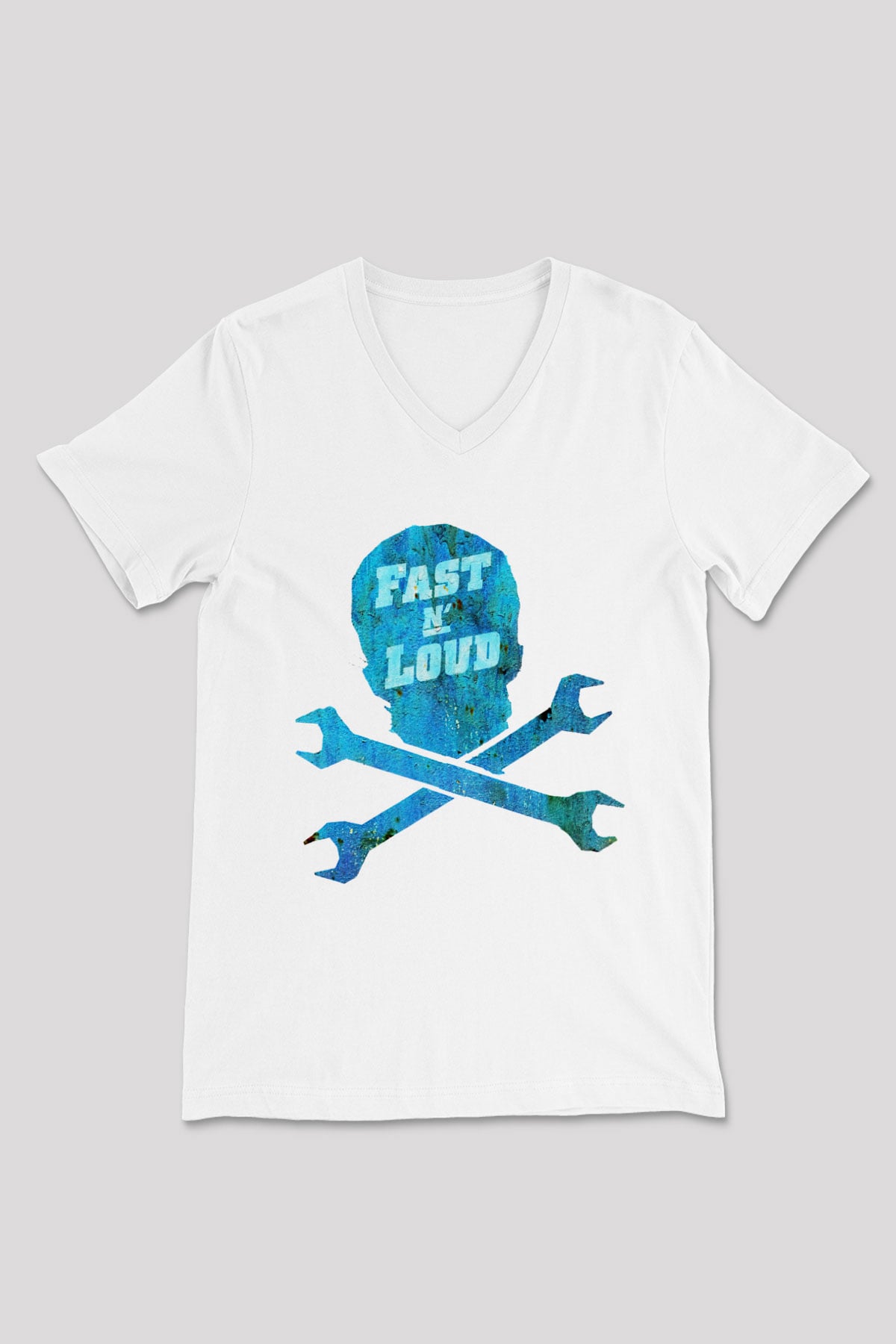 Fast N Loud Beyaz Unisex V Yaka Tişört T-Shirt