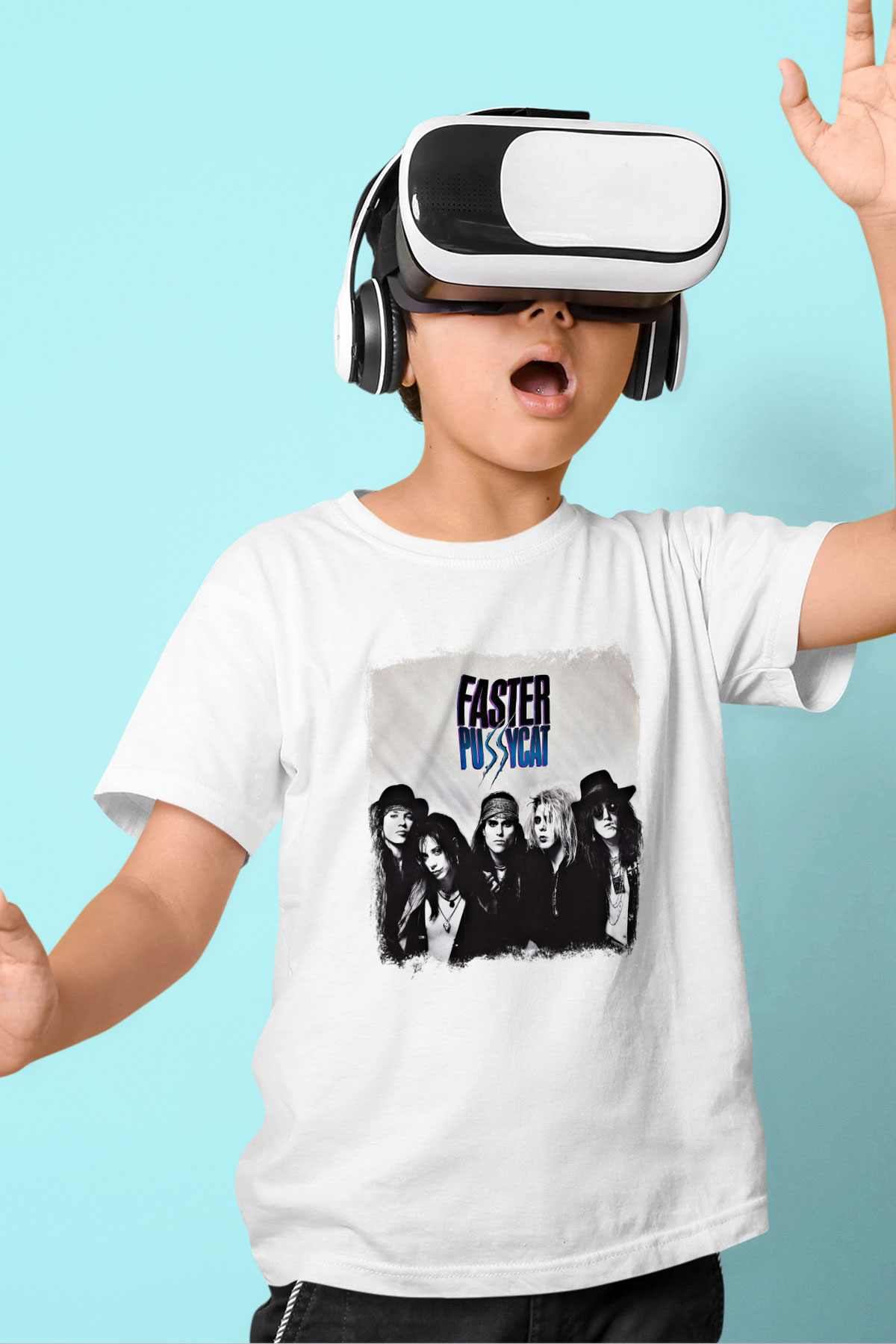Faster Pussycat Baskılı Unisex Beyaz Çocuk Tişört