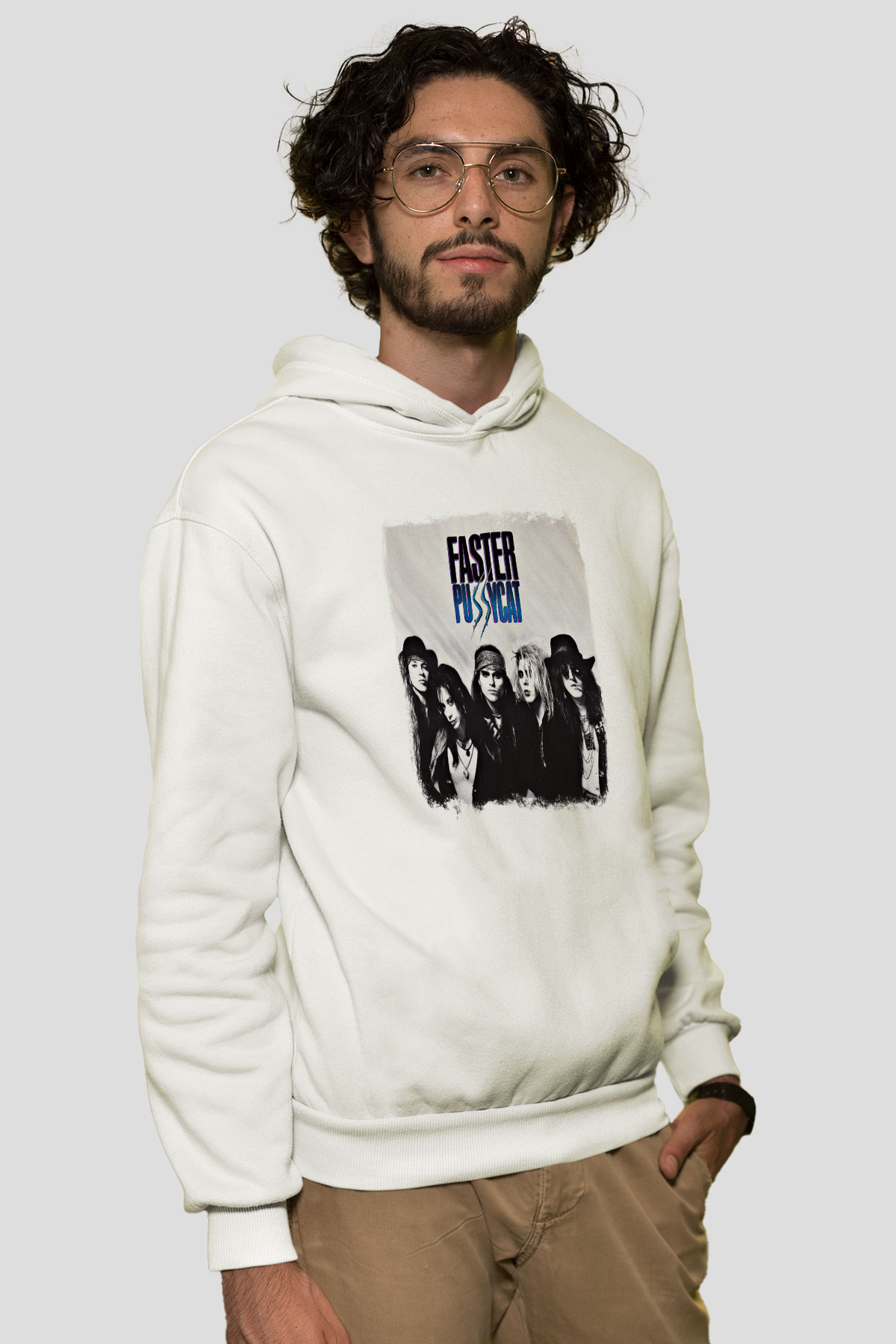 Faster Pussycat Baskılı Unisex Beyaz Hoodie
