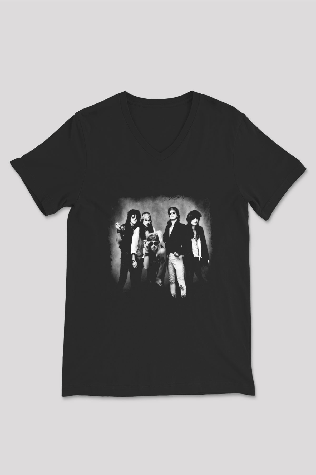 Faster Pussycat Baskılı Unisex Siyah V Yaka Tişört
