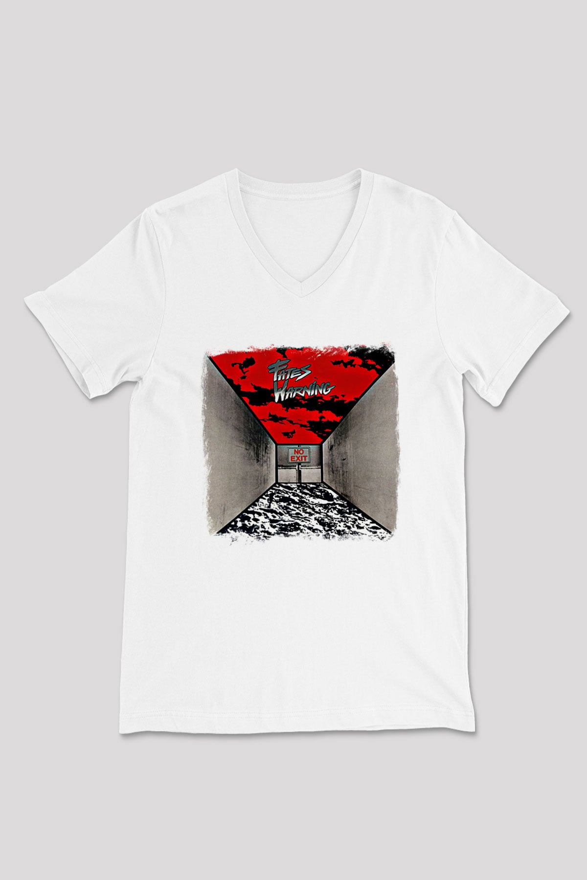 Fates Warning Baskılı Unisex Beyaz V Yaka Tişört