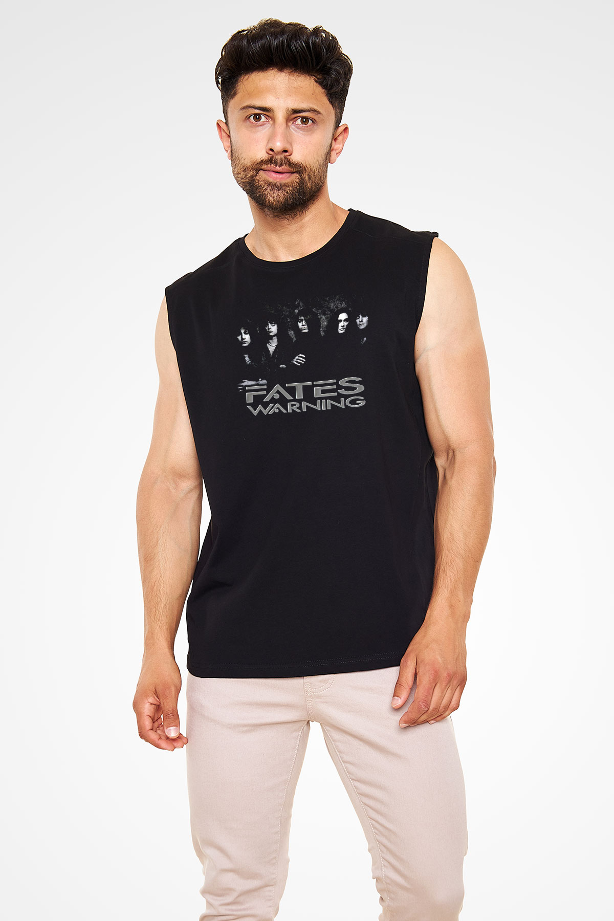 Fates Warning Baskılı Unisex Siyah Kolsuz Tişört - Tshirt