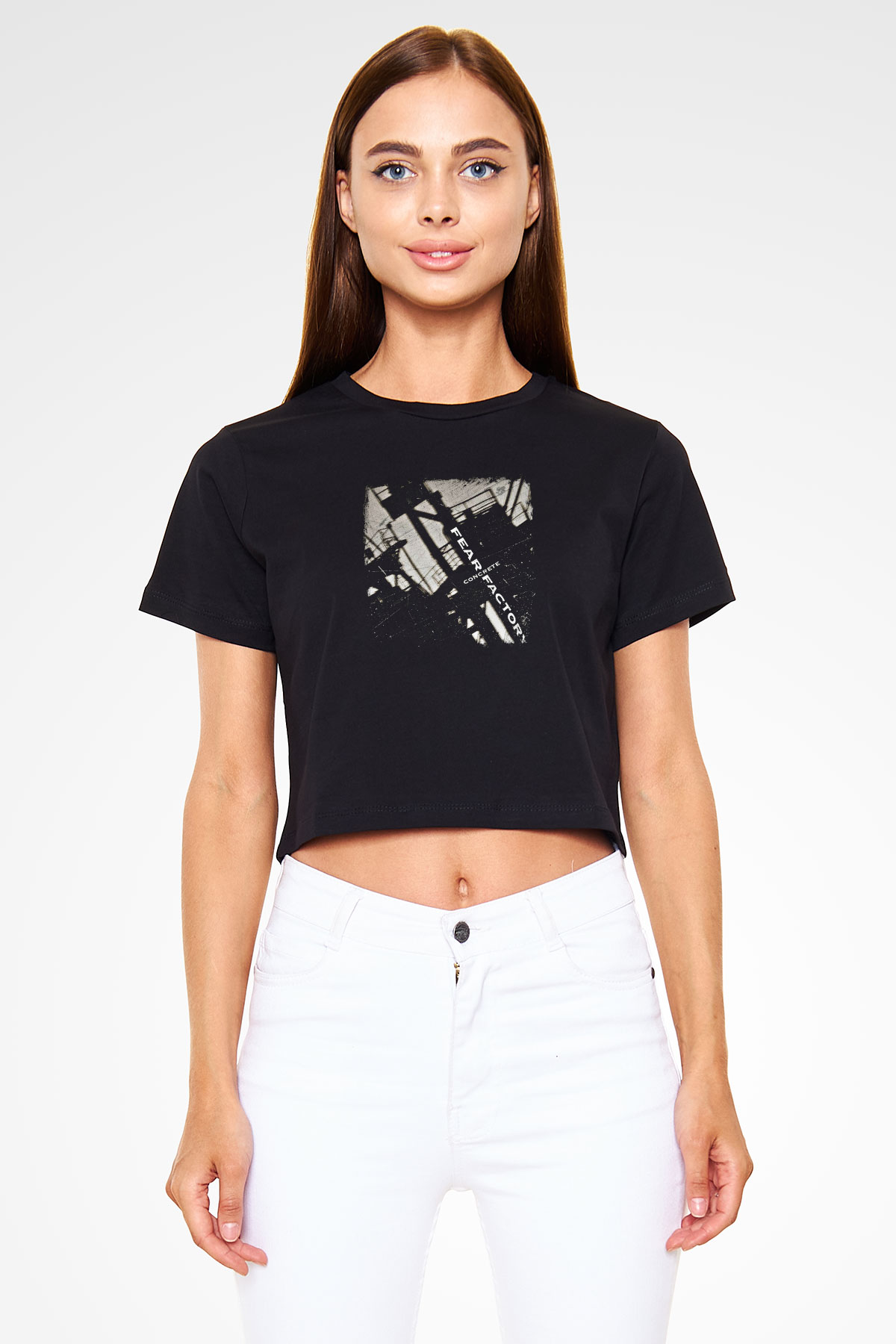 Fear Factory Baskılı Unisex Siyah Crop Top Tişört