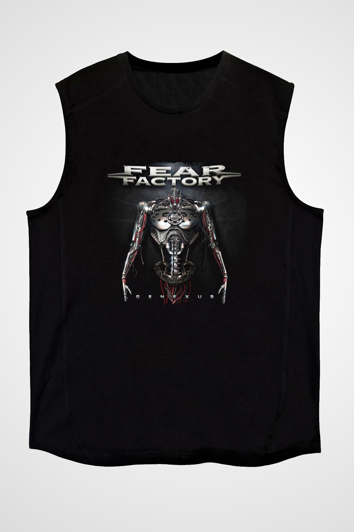Fear Factory Baskılı Unisex Siyah Kolsuz Tişört